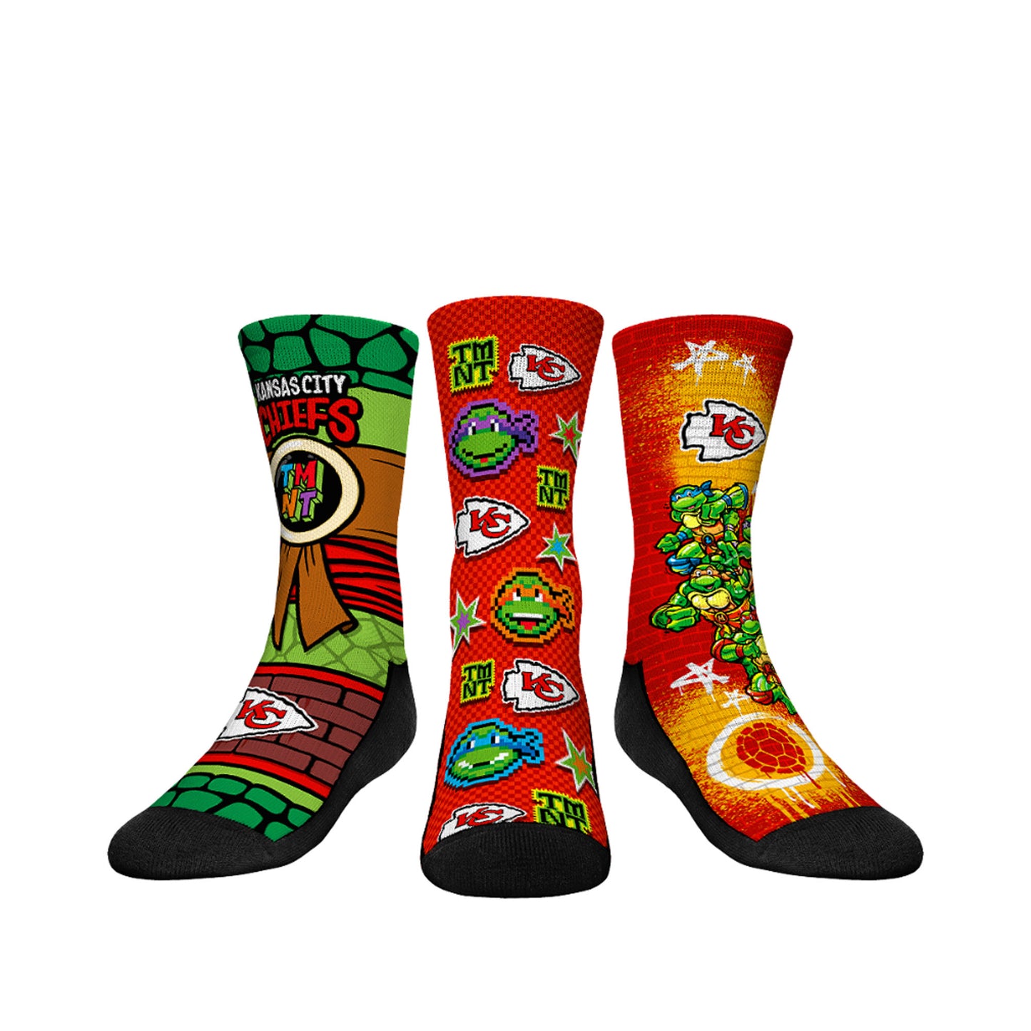 Youth Rock Em Socks Red Kansas City Chiefs TMNT Three-Pack Crew Sock Set