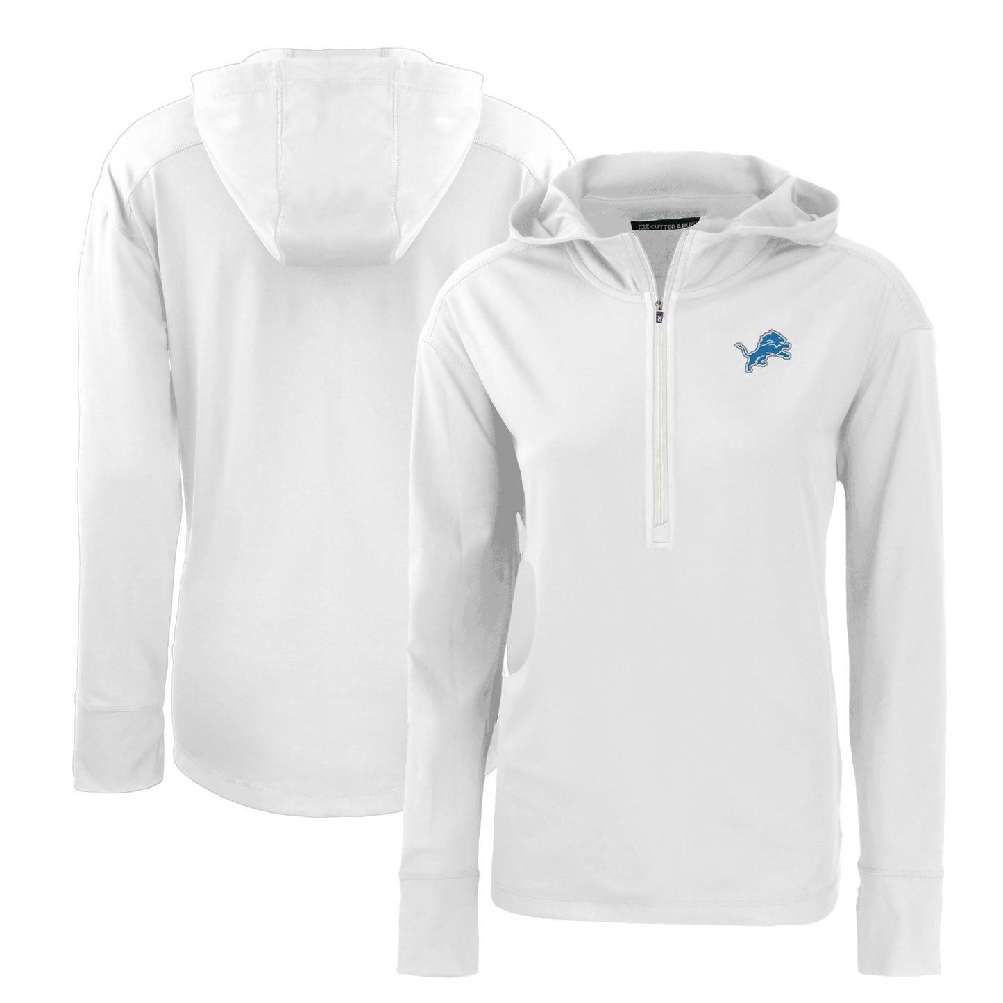 Women's Cutter & Buck White Detroit Lions Primary Mark Daybreak Eco Recycled Half-Zip Hoodie