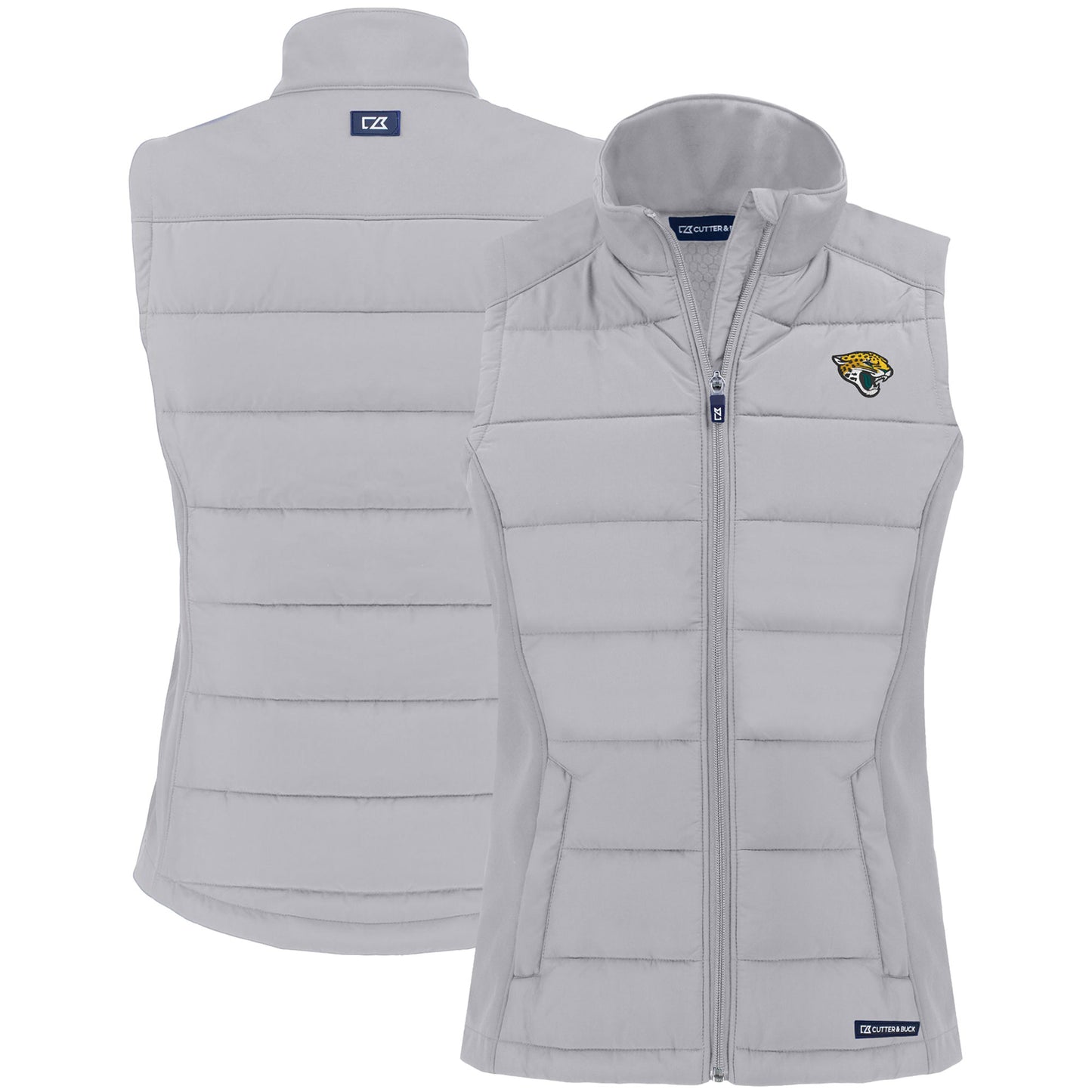 Women's Cutter & Buck Gray Jacksonville Jaguars Primary Mark Evoke PrimaLoft Hybrid Eco Softshell Recycled Full-Zip Vest