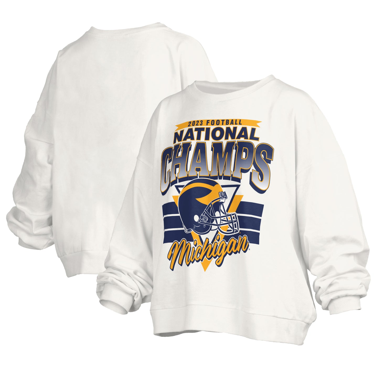 Women's Pressbox White Michigan Wolverines College Football Playoff 2023 National Champions Raglan Cropped Pullover Sweatshirt