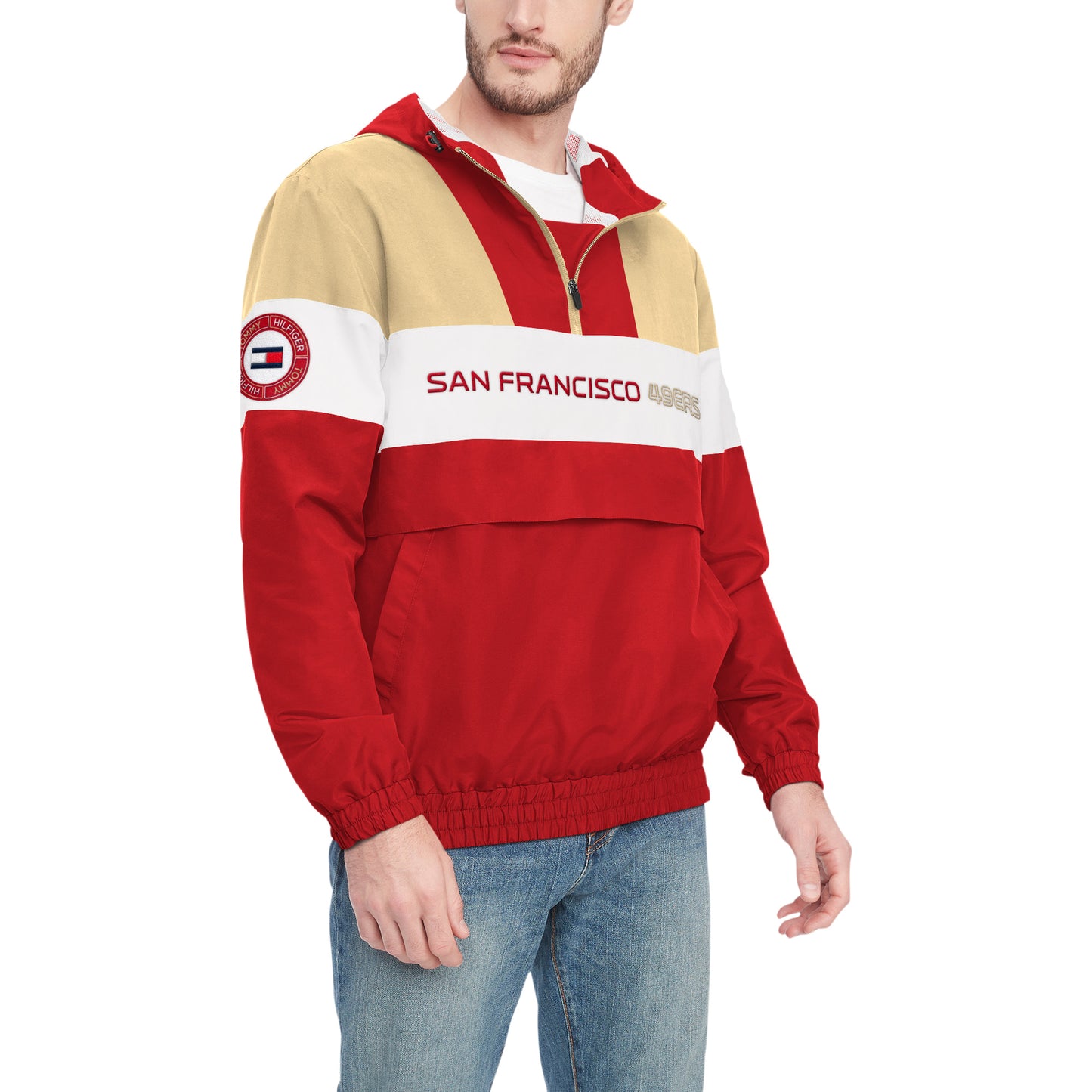 Men's Tommy Hilfiger Scarlet/Gold San Francisco 49ers Enzo Half-Zip Hoodie Jacket