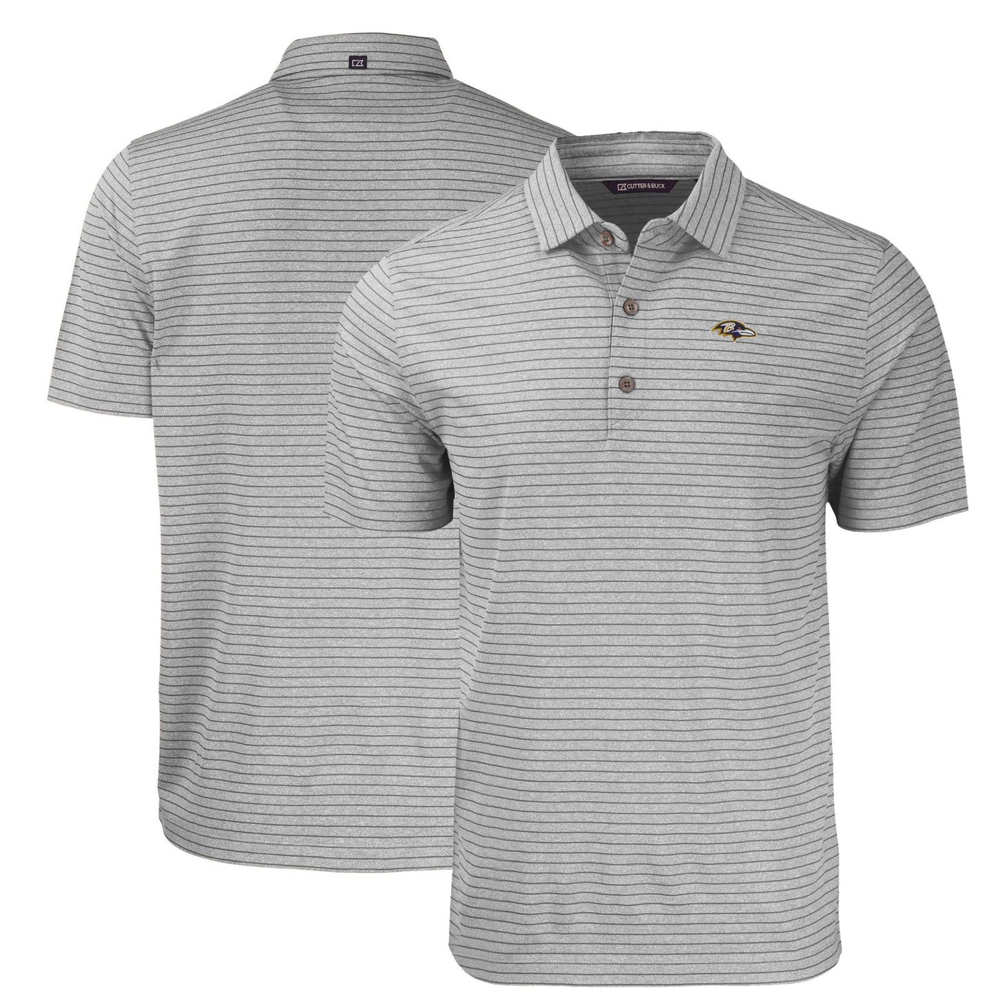 Men's Cutter & Buck Gray Baltimore Ravens Big & Tall Forge Eco Heathered Stripe Stretch Recycled Polo