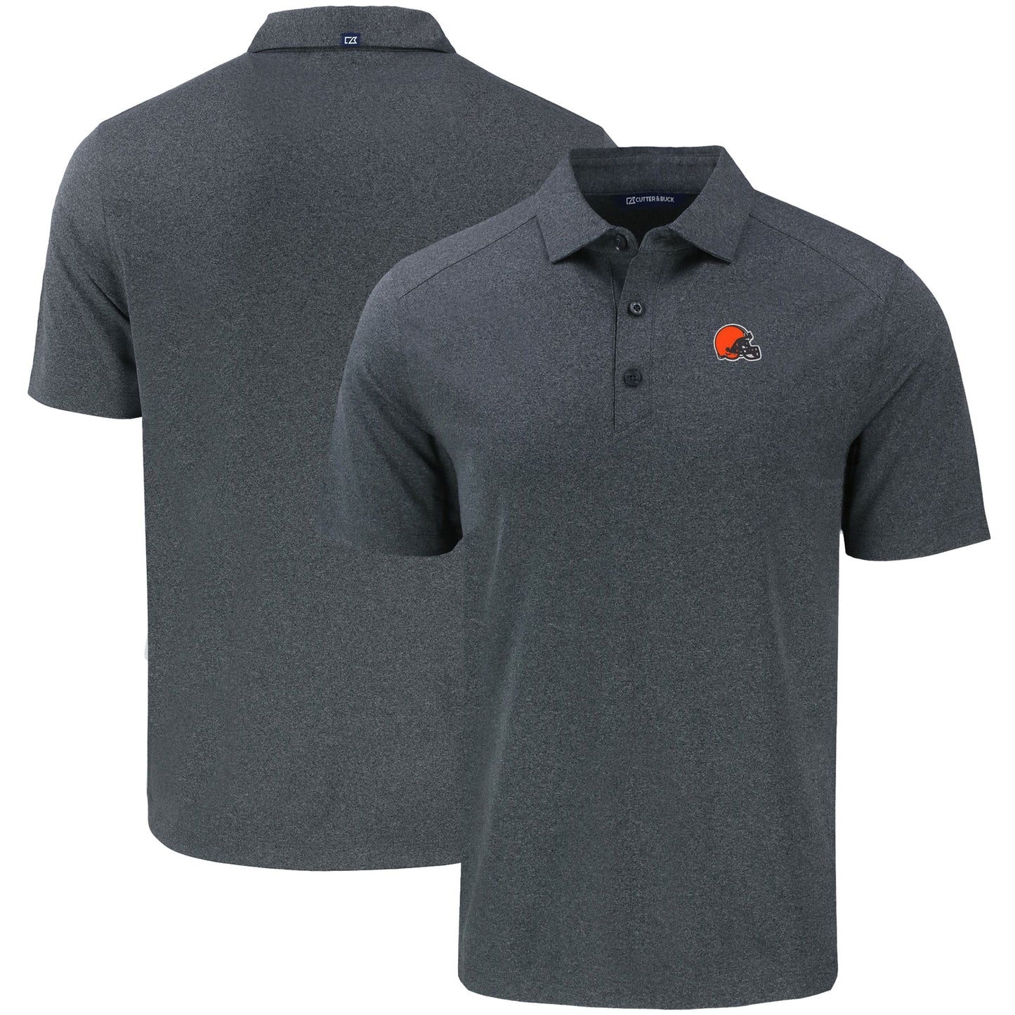 Men's Cutter & Buck Heather Black Cleveland Browns Primary Mark Big & Tall Forge Eco Stretch Recycled Polo