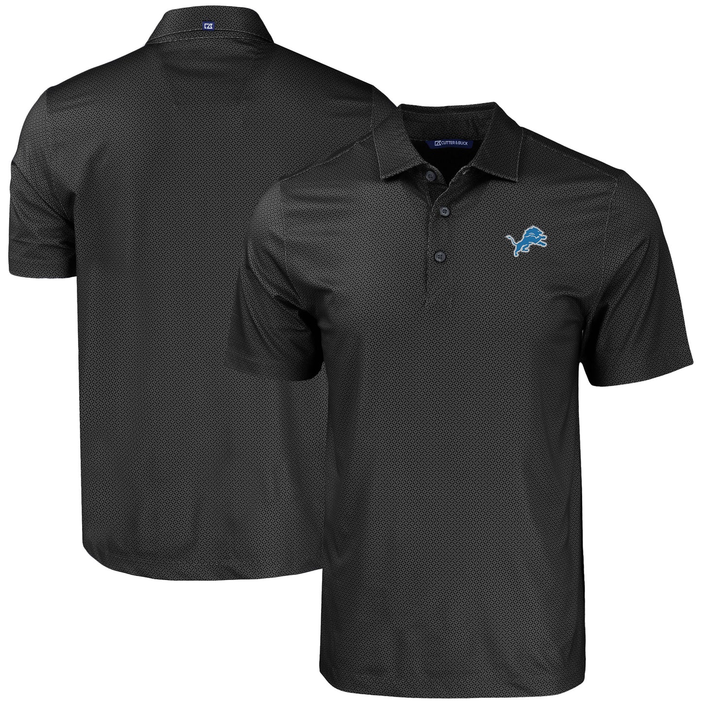 Men's Cutter & Buck Black Detroit Lions Big & Tall Pike Eco Tonal Geo Print Stretch Recycled Polo