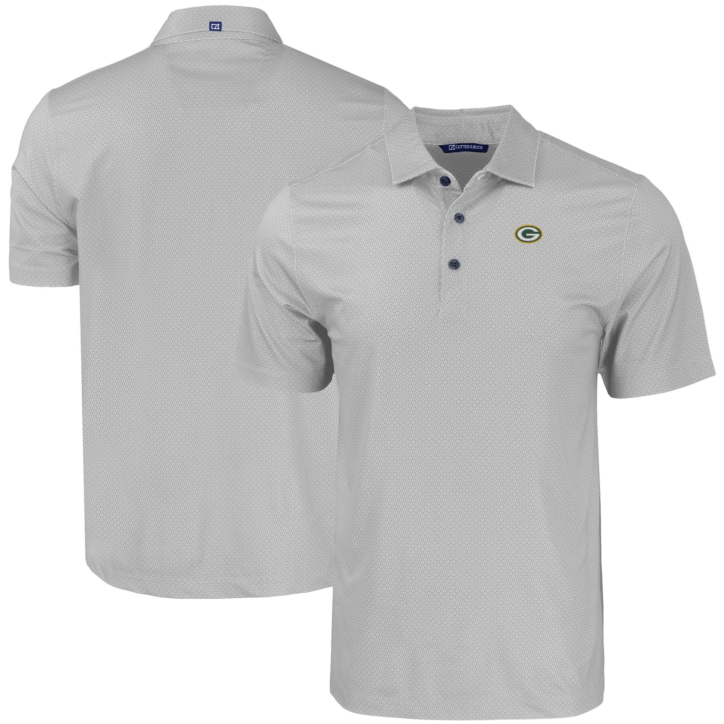 Men's Cutter & Buck Gray Green Bay Packers Big & Tall Pike Eco Tonal Geo Print Stretch Recycled Polo