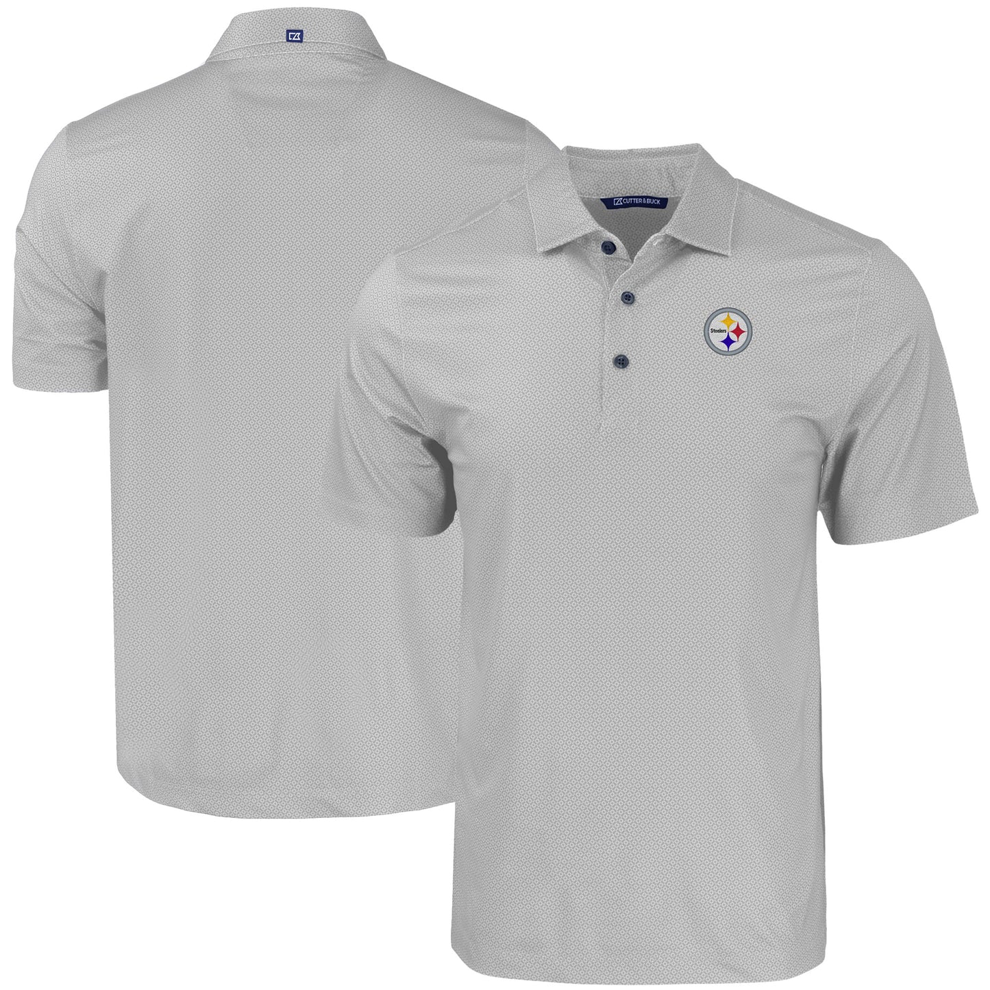 Men's Cutter & Buck Gray Pittsburgh Steelers Big & Tall Pike Eco Tonal Geo Print Stretch Recycled Polo