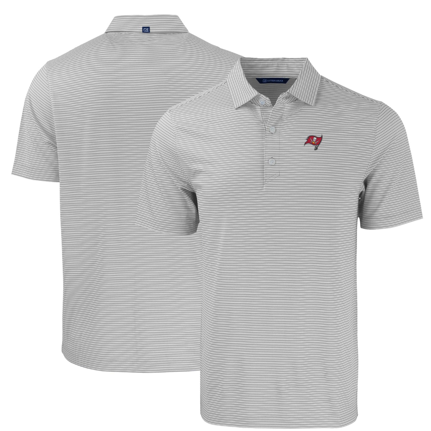 Men's Cutter & Buck Gray/White Tampa Bay Buccaneers Big & Tall Forge Eco Double Stripe Stretch Recycled Polo