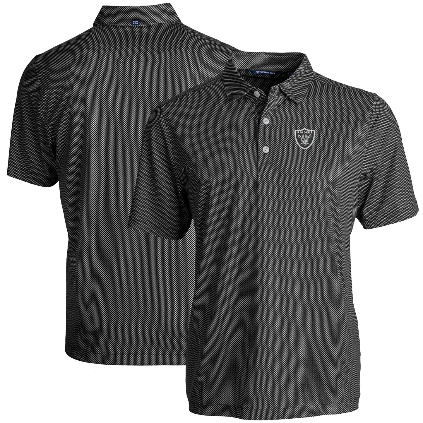 Men's Cutter & Buck Black Las Vegas Raiders Big & Tall Pike Eco Symmetry Print Stretch Recycled Polo