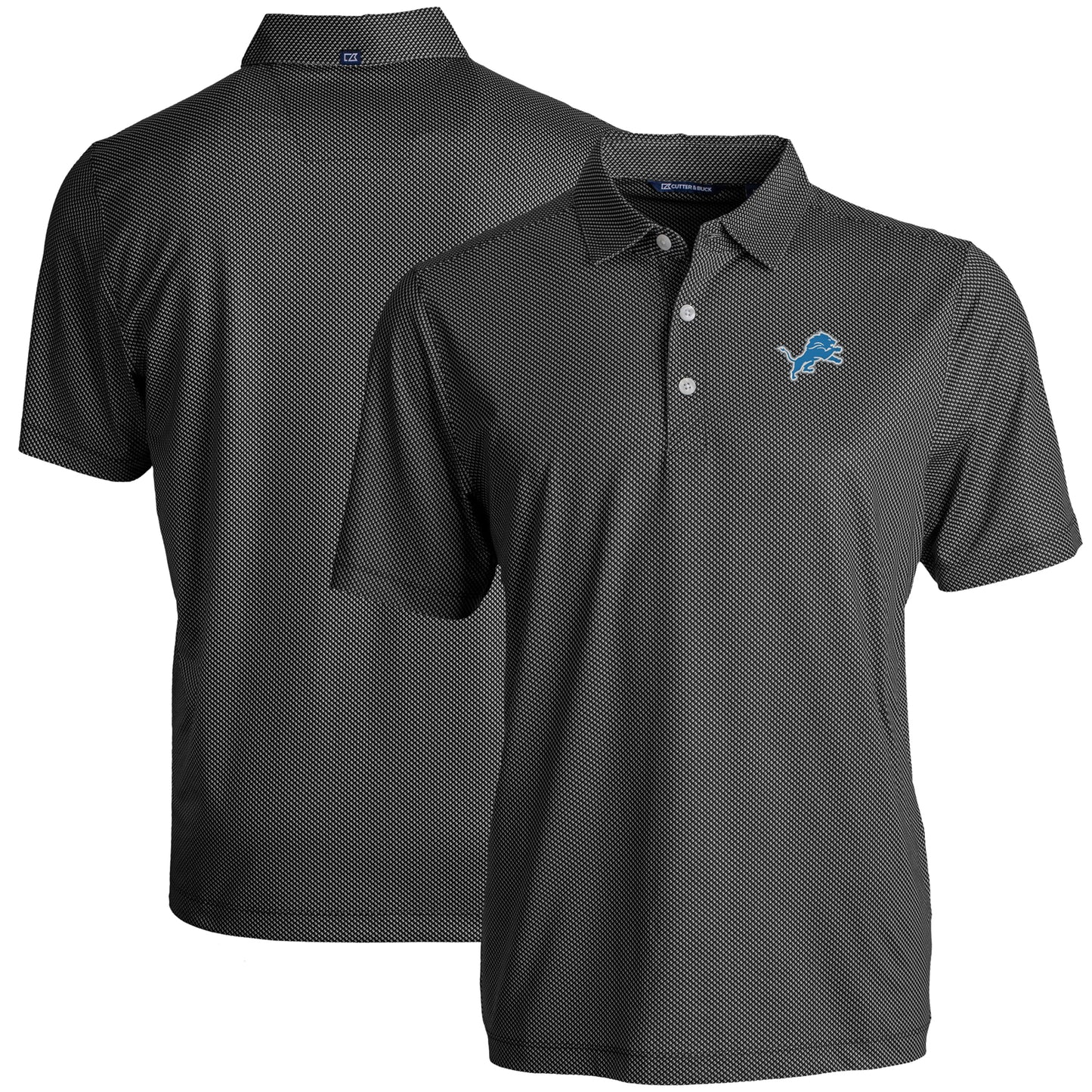 Men's Cutter & Buck Black Detroit Lions Big & Tall Pike Eco Symmetry Print Stretch Recycled Polo