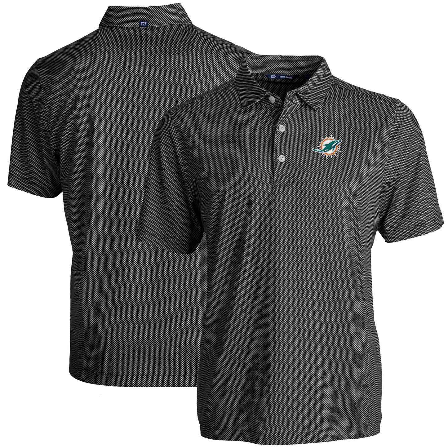 Men's Cutter & Buck Black Miami Dolphins Big & Tall Pike Eco Symmetry Print Stretch Recycled Polo