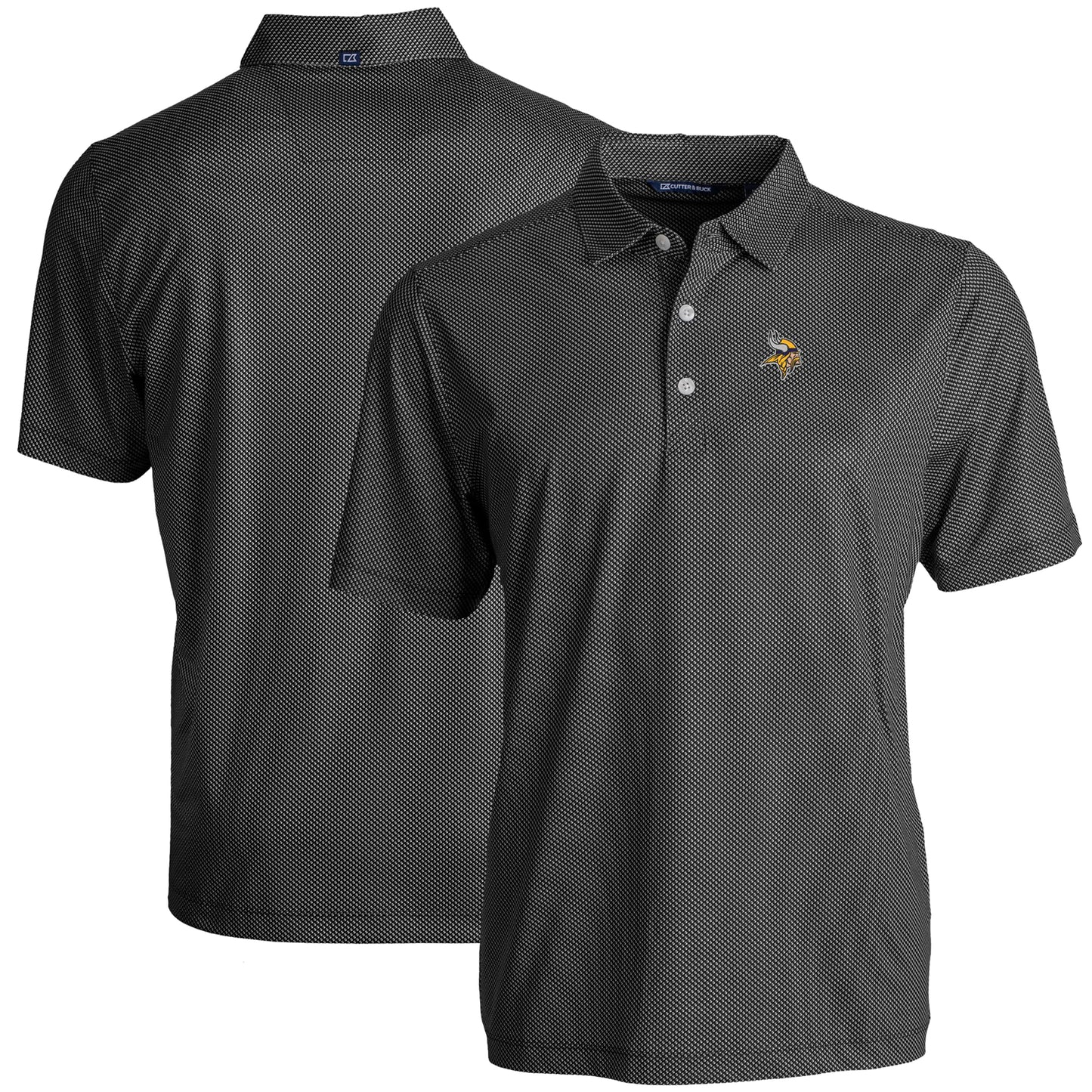 Men's Cutter & Buck Black Minnesota Vikings Big & Tall Pike Eco Symmetry Print Stretch Recycled Polo