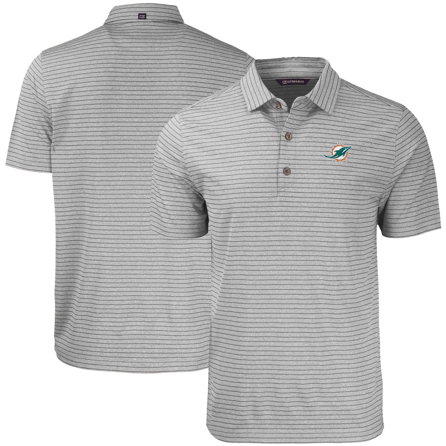 Men's Cutter & Buck Gray Miami Dolphins Forge Eco Heathered Stripe Stretch Recycled Polo