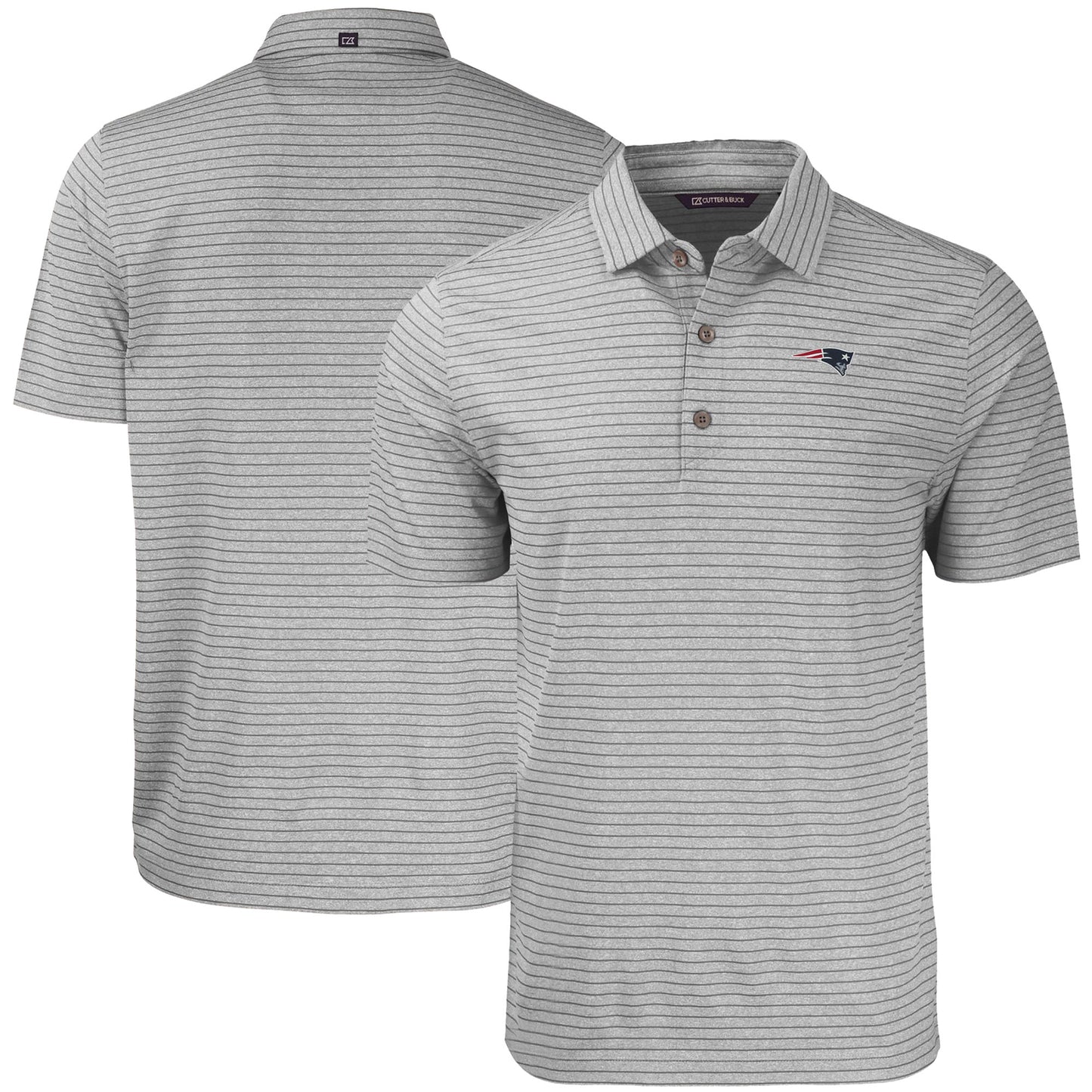 Men's Cutter & Buck Gray New England Patriots Forge Eco Heathered Stripe Stretch Recycled Polo