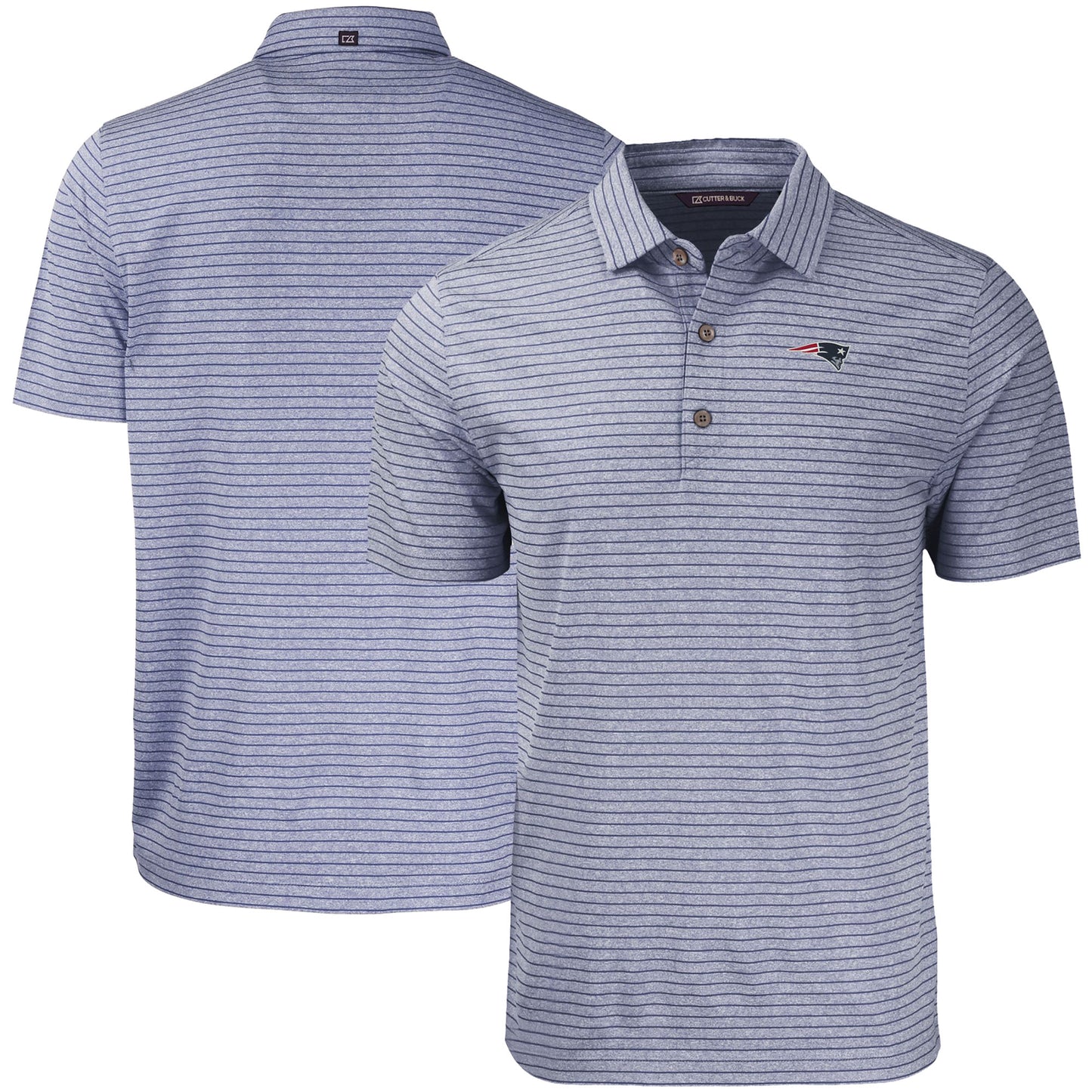 Men's Cutter & Buck Heather Navy New England Patriots Forge Eco Heathered Stripe Stretch Recycled Polo