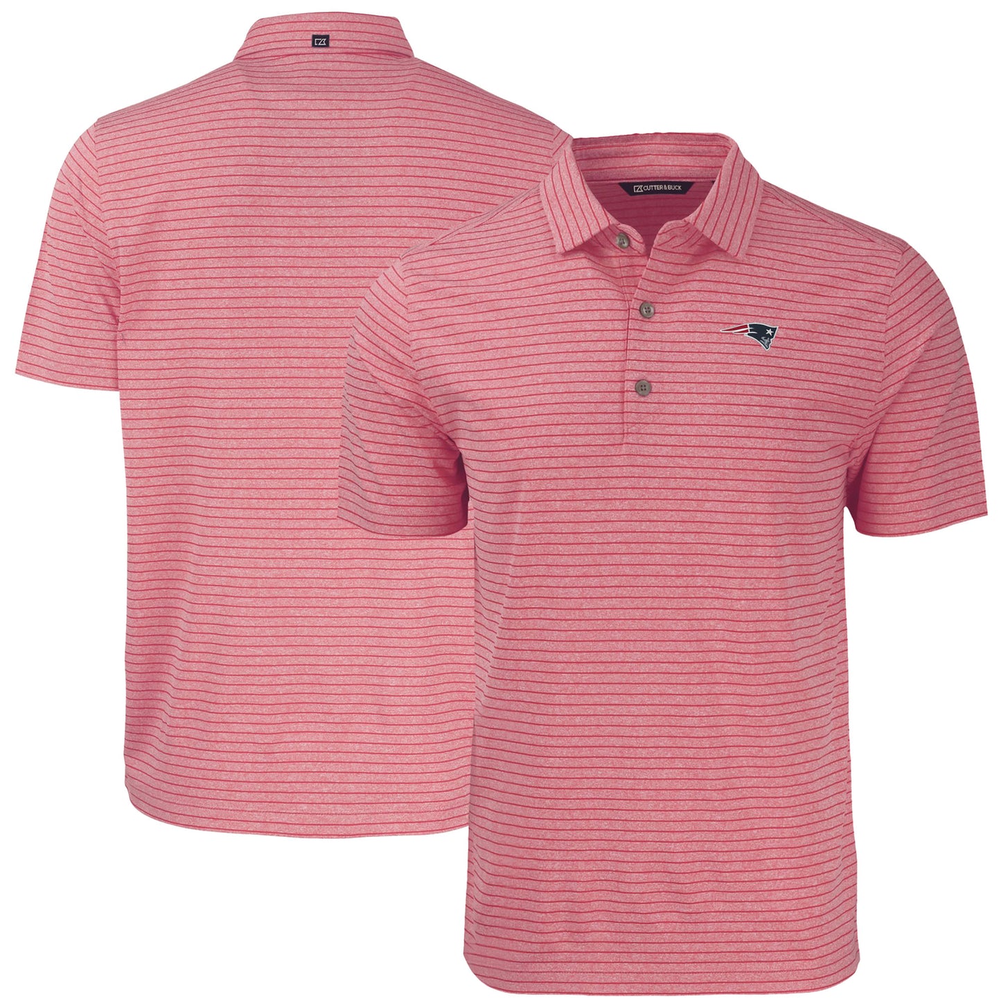 Men's Cutter & Buck Heather Red New England Patriots Forge Eco Heathered Stripe Stretch Recycled Polo