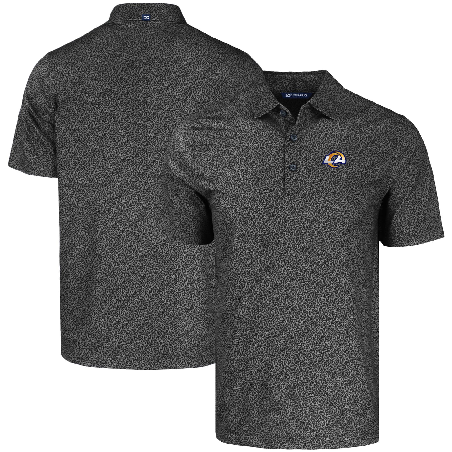 Men's Cutter & Buck Black Los Angeles Rams Pike Eco Pebble Print Stretch Recycled Polo