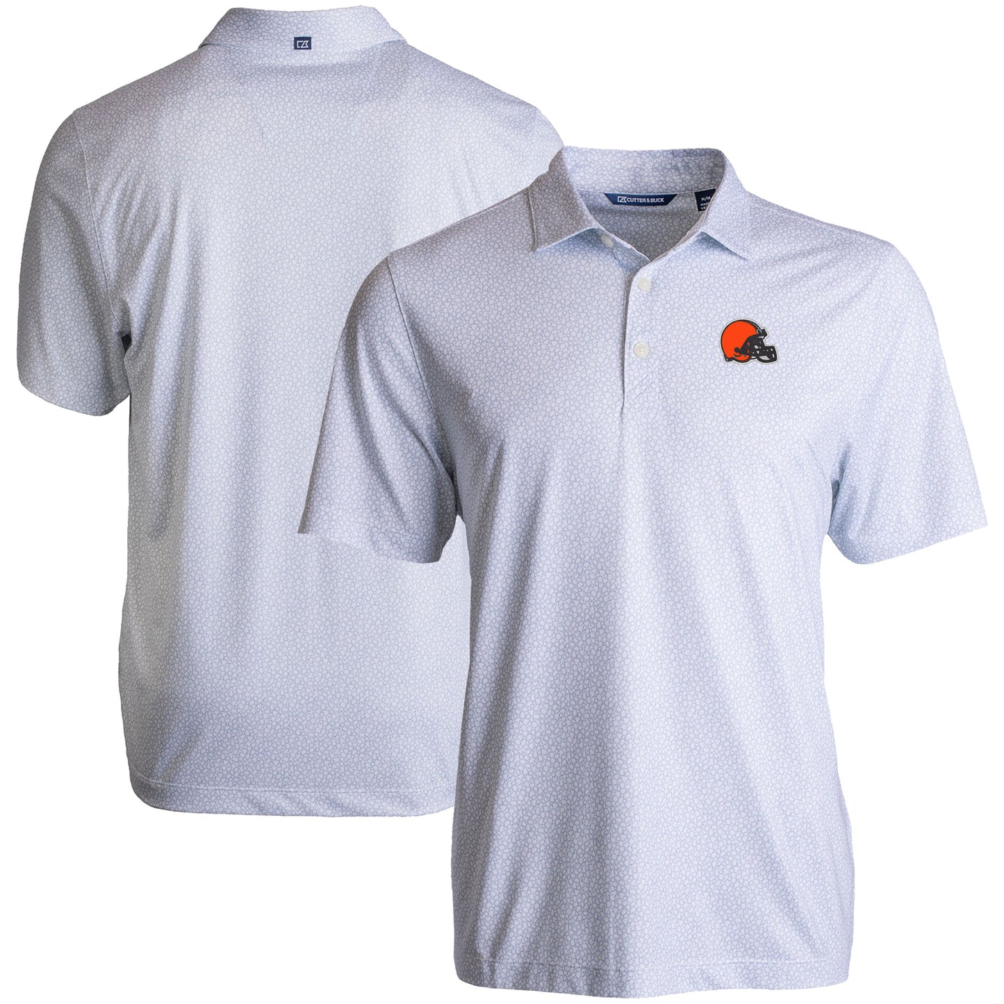 Men's Cutter & Buck White Cleveland Browns Pike Eco Pebble Print Stretch Recycled Polo