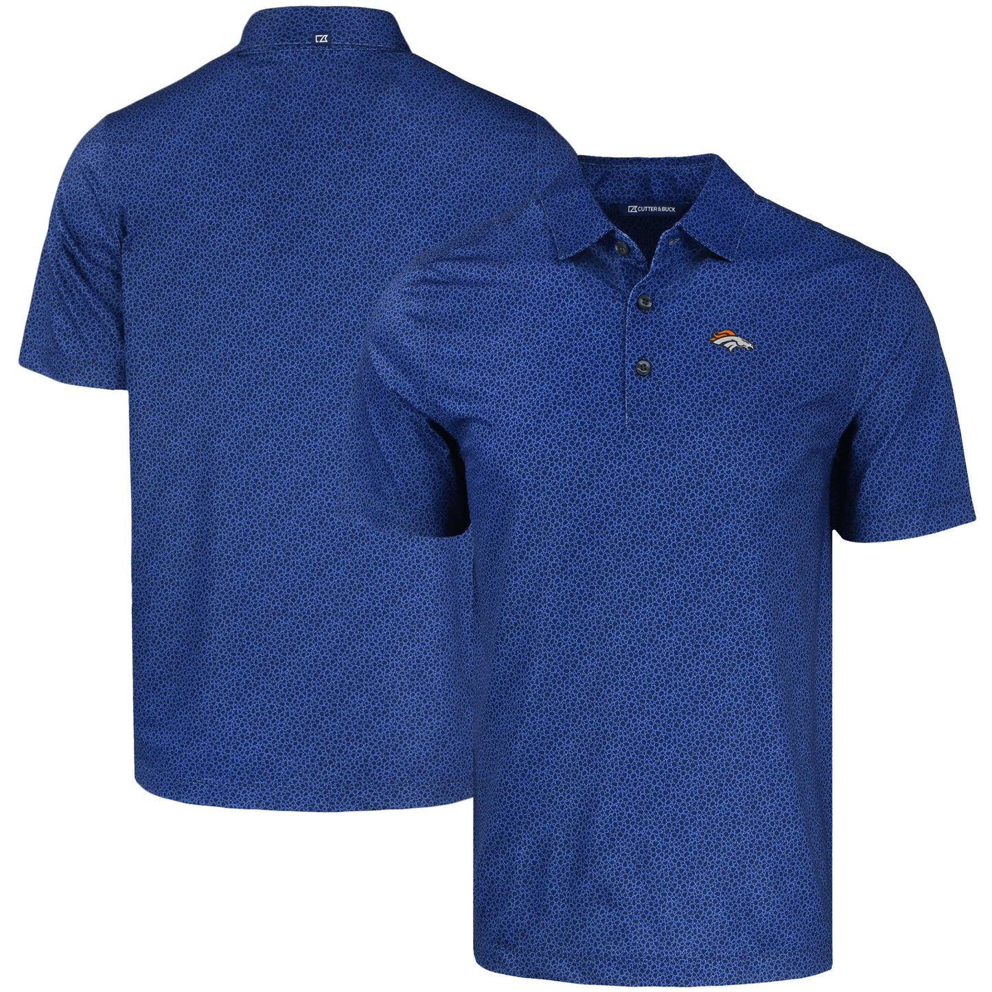 Men's Cutter & Buck Navy Denver Broncos Pike Eco Pebble Print Stretch Recycled Polo