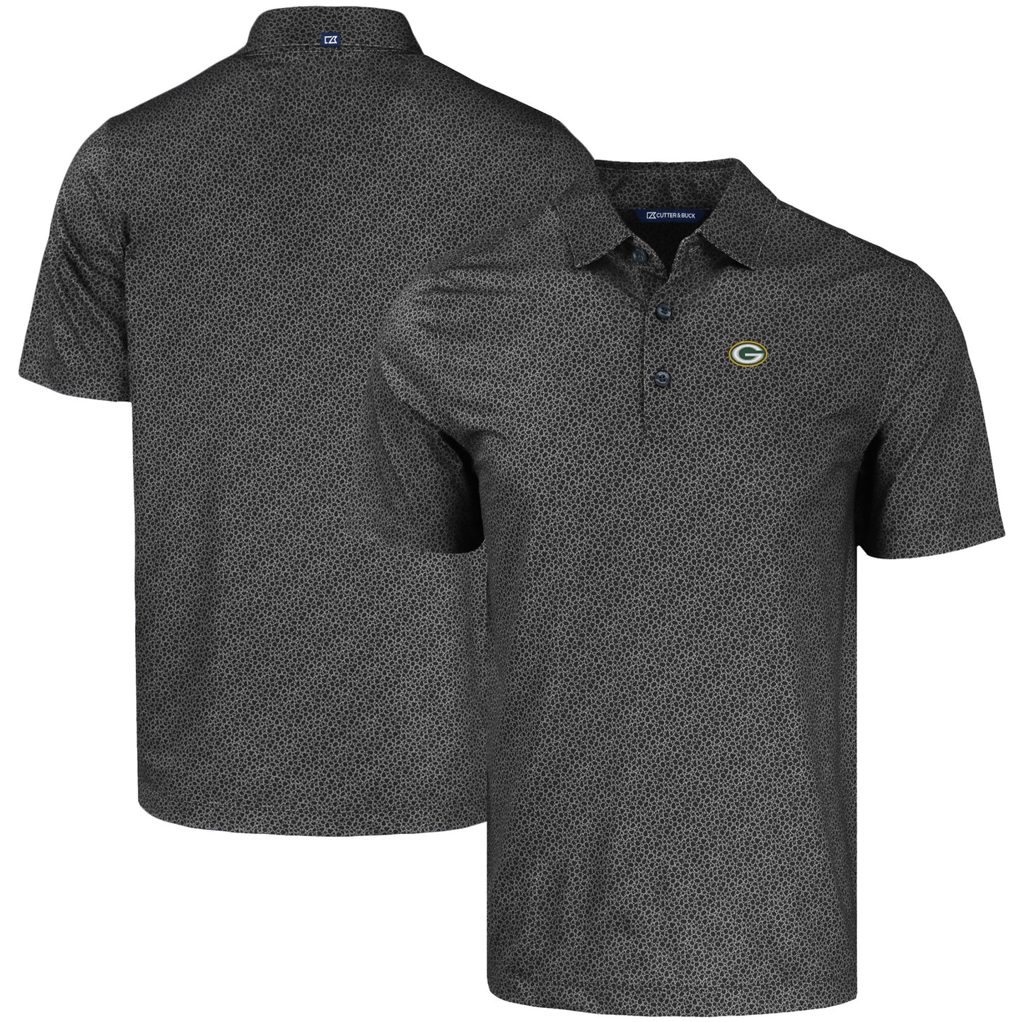 Men's Cutter & Buck Black Green Bay Packers Pike Eco Pebble Print Stretch Recycled Polo