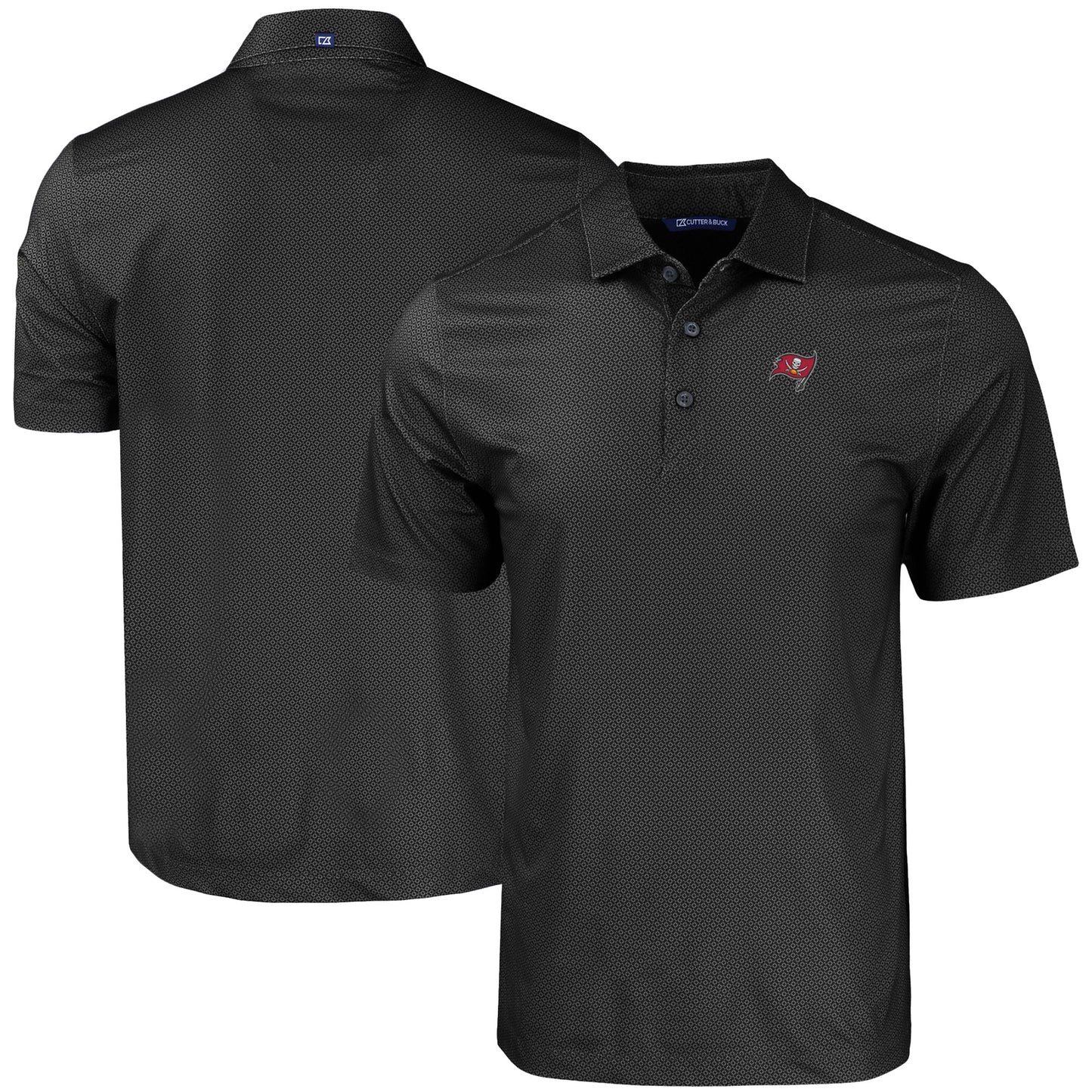 Men's Cutter & Buck Black Tampa Bay Buccaneers Pike Eco Tonal Geo Print Stretch Recycled Polo
