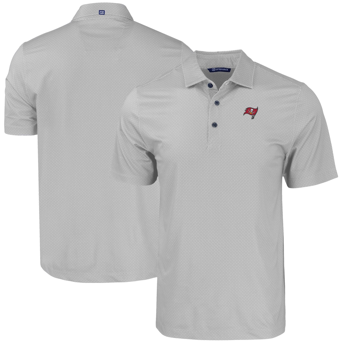 Men's Cutter & Buck Gray Tampa Bay Buccaneers Pike Eco Tonal Geo Print Stretch Recycled Polo
