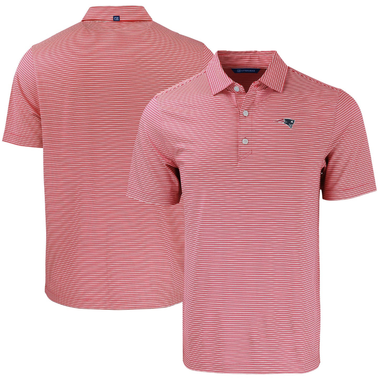 Men's Cutter & Buck Red/White New England Patriots Forge Eco Double Stripe Stretch Recycled Polo