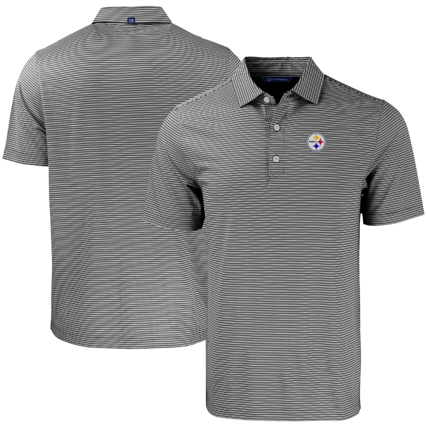 Men's Cutter & Buck Black/White Pittsburgh Steelers Forge Eco Double Stripe Stretch Recycled Polo