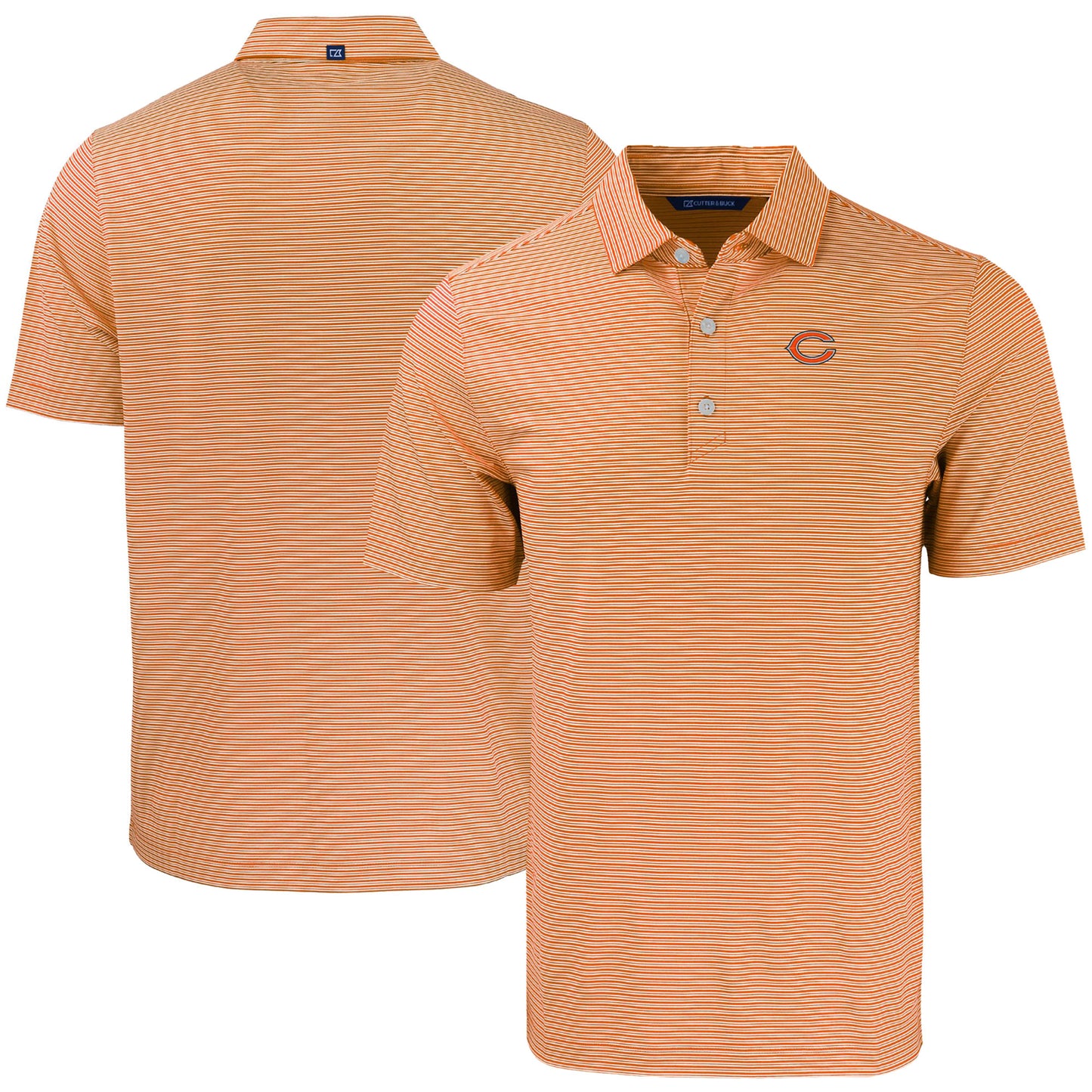 Men's Cutter & Buck White/Orange Chicago Bears Forge Eco Double Stripe Stretch Recycled Polo
