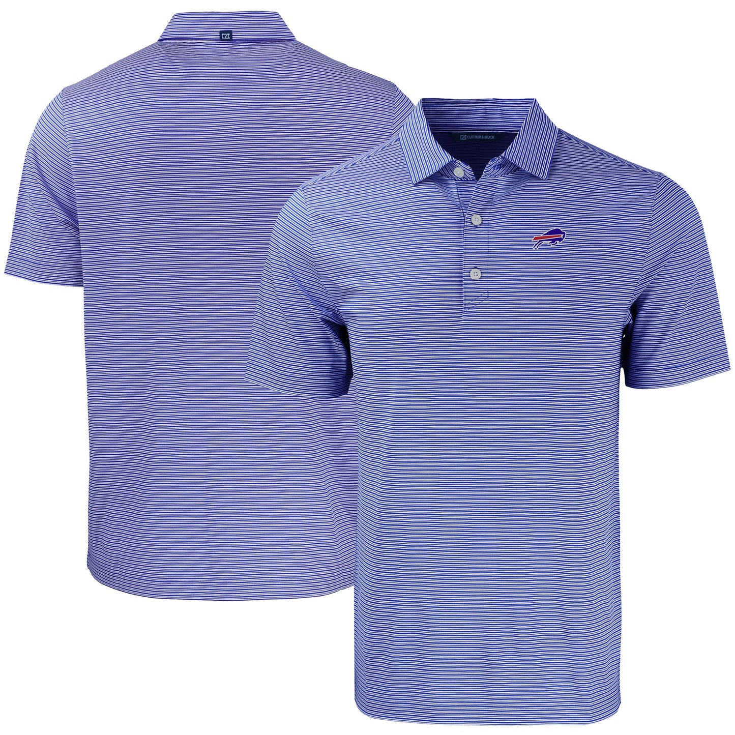 Men's Cutter & Buck White/Blue Buffalo Bills Forge Eco Double Stripe Stretch Recycled Polo