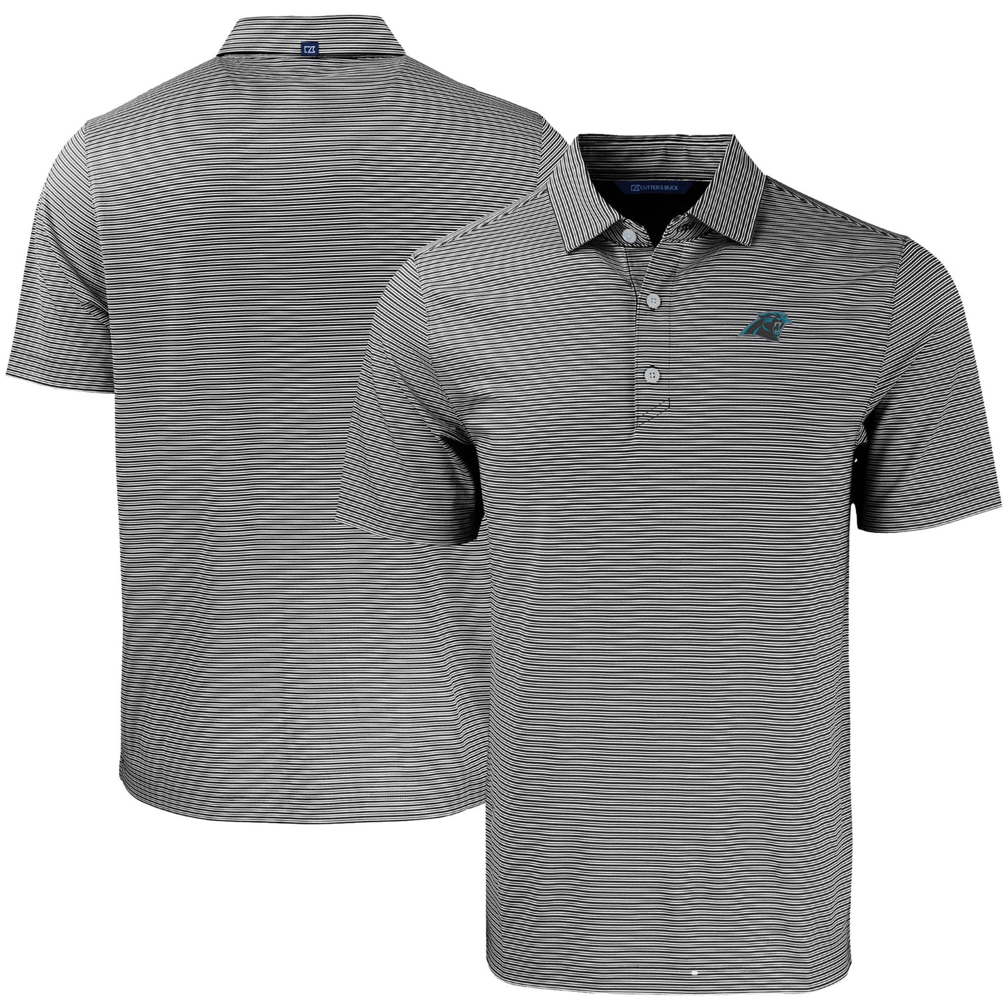 Men's Cutter & Buck Black/White Carolina Panthers Forge Eco Double Stripe Stretch Recycled Polo