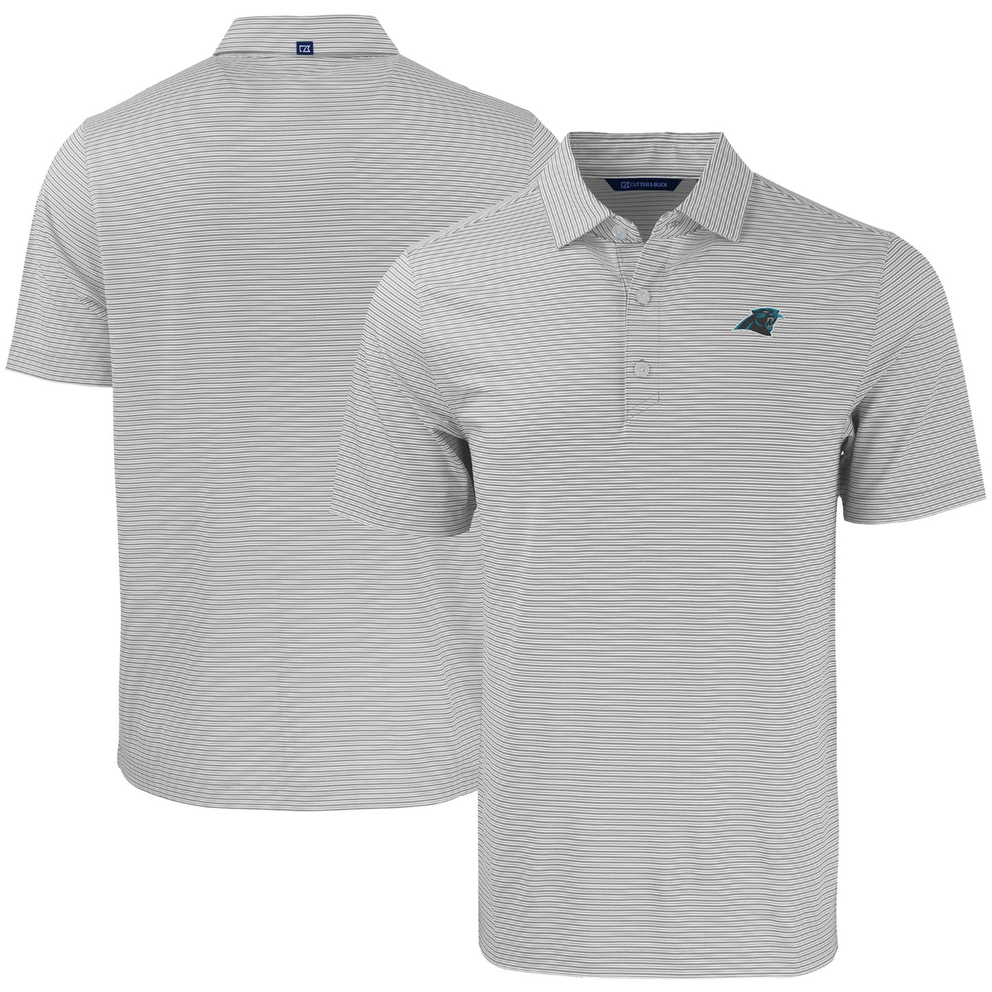 Men's Cutter & Buck Gray/White Carolina Panthers Forge Eco Double Stripe Stretch Recycled Polo