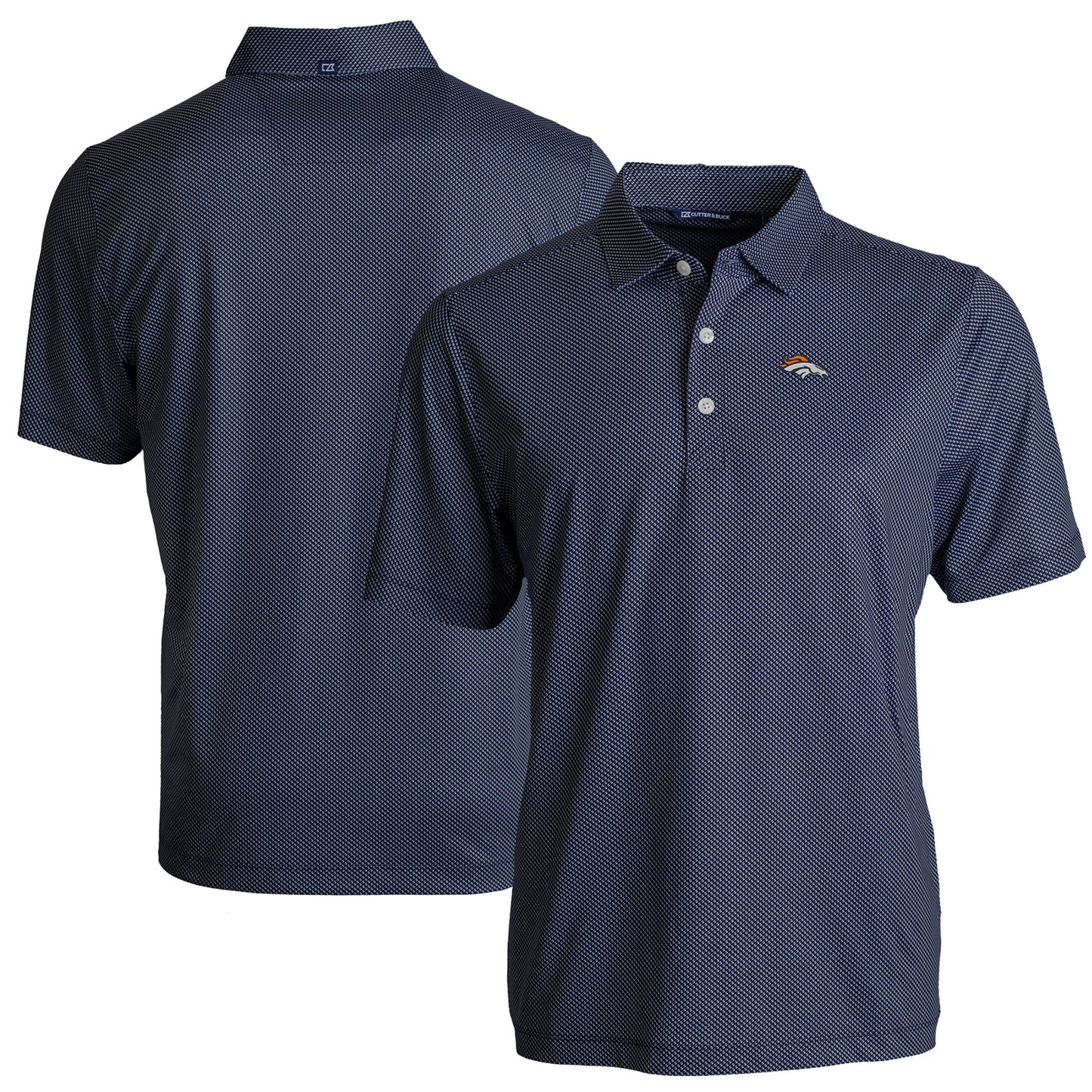 Men's Cutter & Buck Navy Denver Broncos Pike Eco Symmetry Print Stretch Recycled Polo