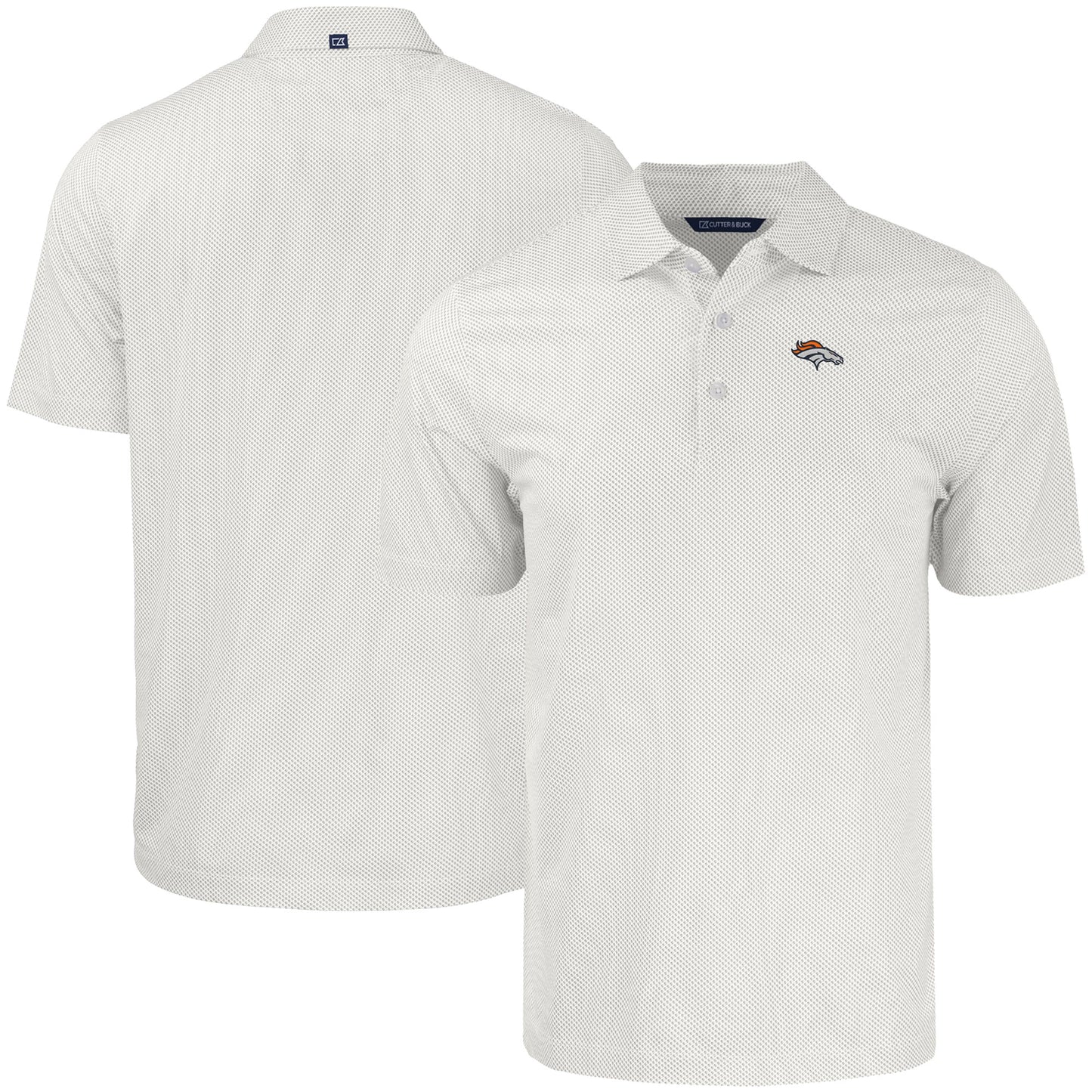 Men's Cutter & Buck White Denver Broncos Pike Eco Symmetry Print Stretch Recycled Polo
