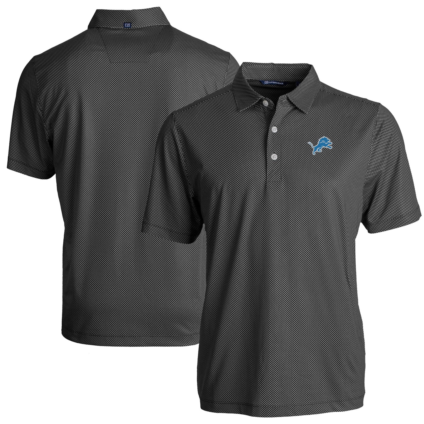 Men's Cutter & Buck Black Detroit Lions Pike Eco Symmetry Print Stretch Recycled Polo