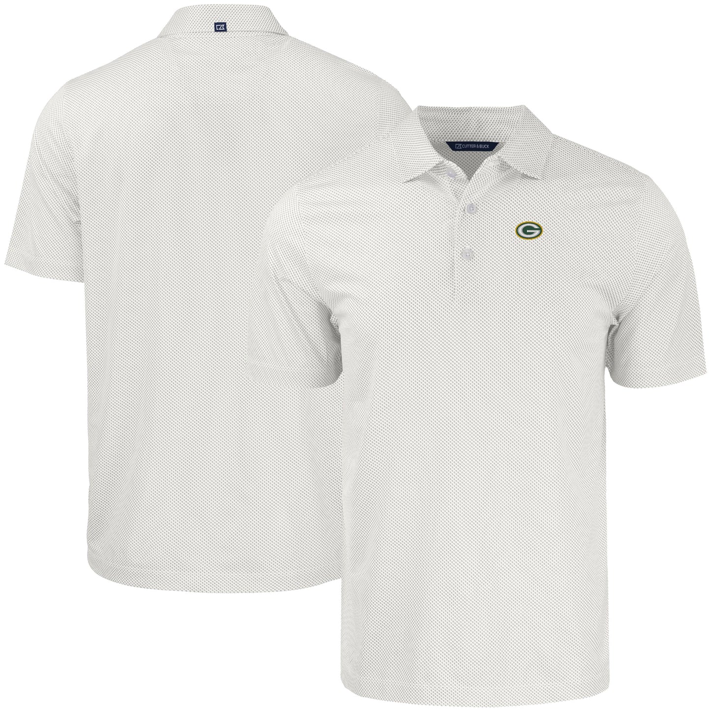 Men's Cutter & Buck White Green Bay Packers Pike Eco Symmetry Print Stretch Recycled Polo