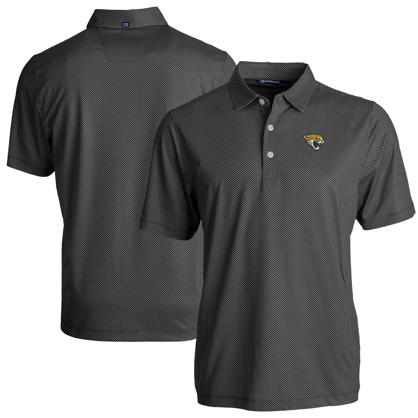 Men's Cutter & Buck Black Jacksonville Jaguars Pike Eco Symmetry Print Stretch Recycled Polo