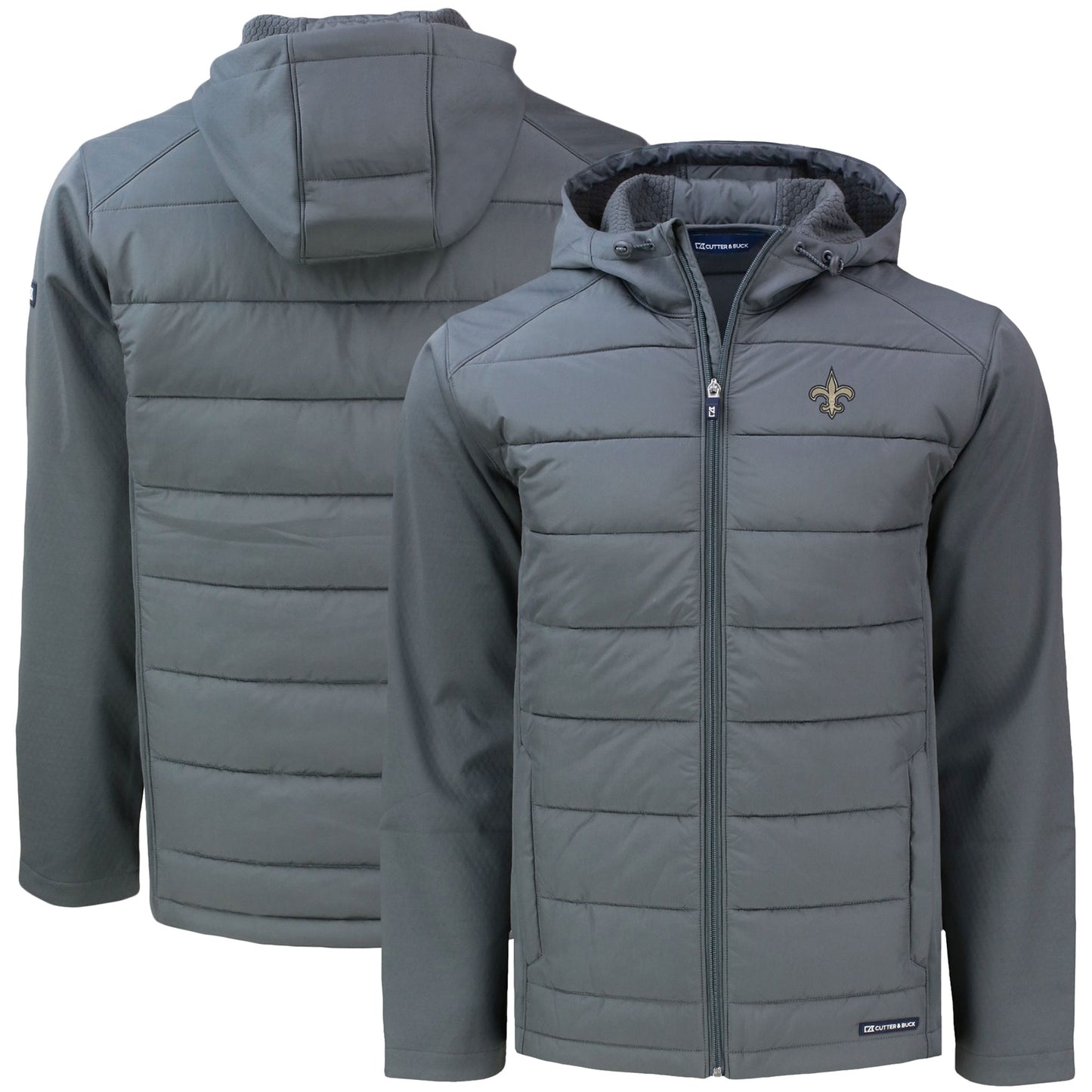 Men's Cutter & Buck Gray New Orleans Saints Big & Tall Evoke Hybrid Eco Softshell Recycled Full-Zip Hooded Jacket