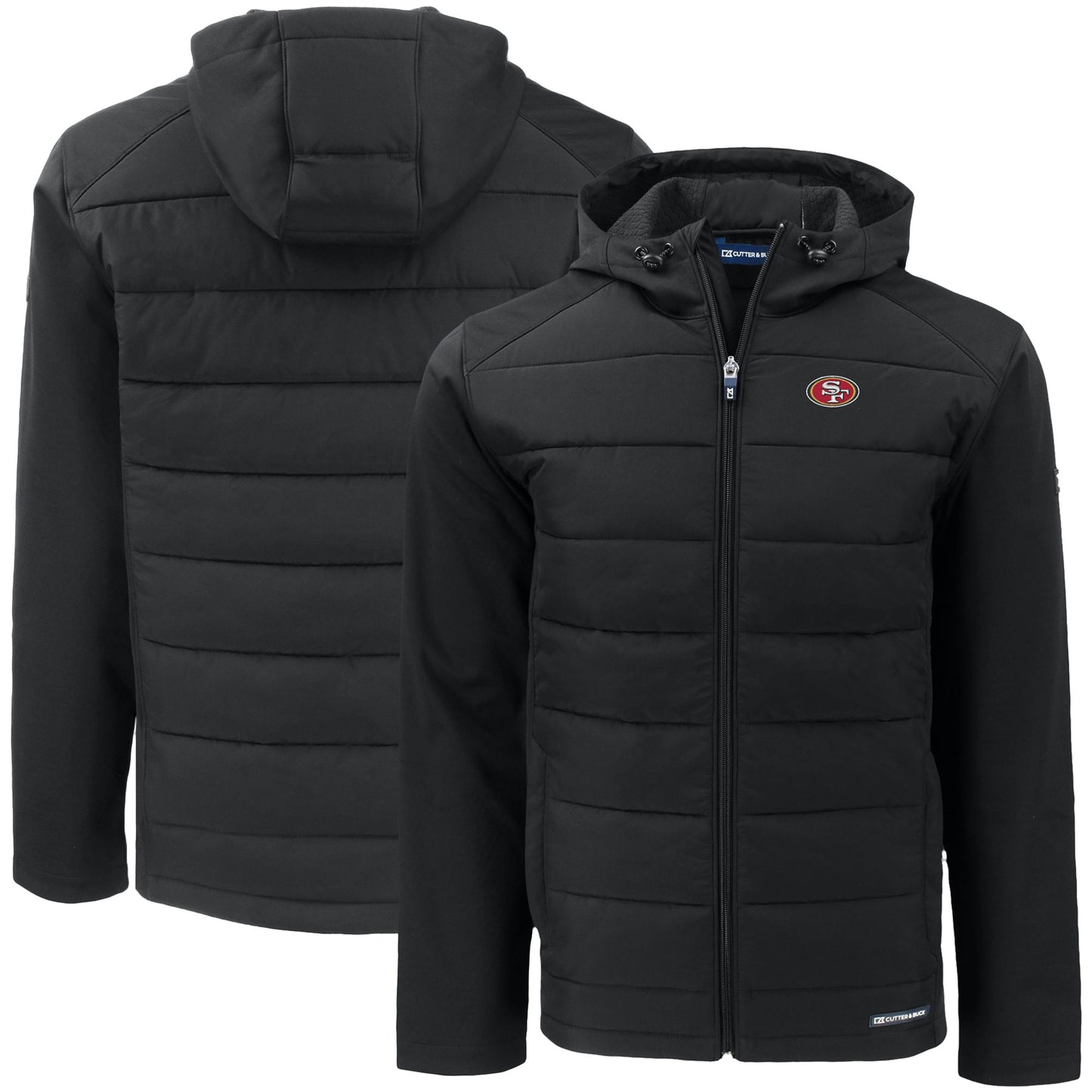 Men's Cutter & Buck Black San Francisco 49ers  Big & Tall Evoke Hybrid Eco Softshell Recycled Full-Zip Hooded Jacket