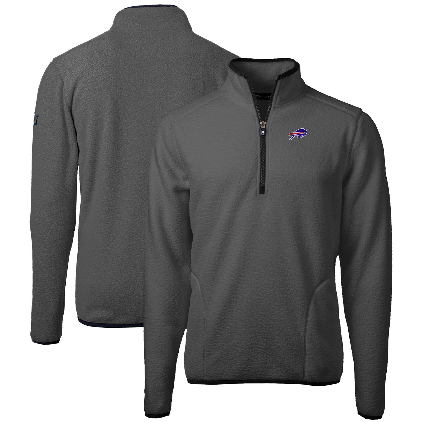 Men's Cutter & Buck Gray Buffalo Bills Cascade Eco Sherpa Fleece Quarter-Zip Pullover Jacket