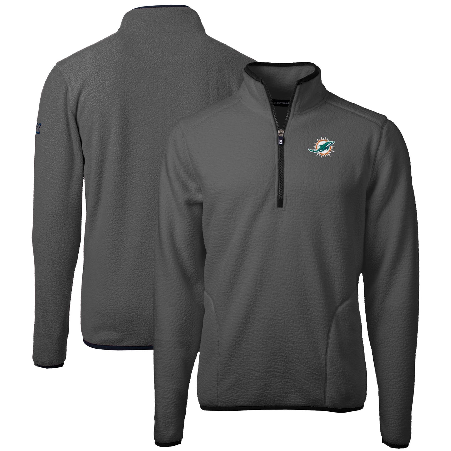 Men's Cutter & Buck Gray Miami Dolphins Cascade Eco Sherpa Fleece Quarter-Zip Pullover Jacket