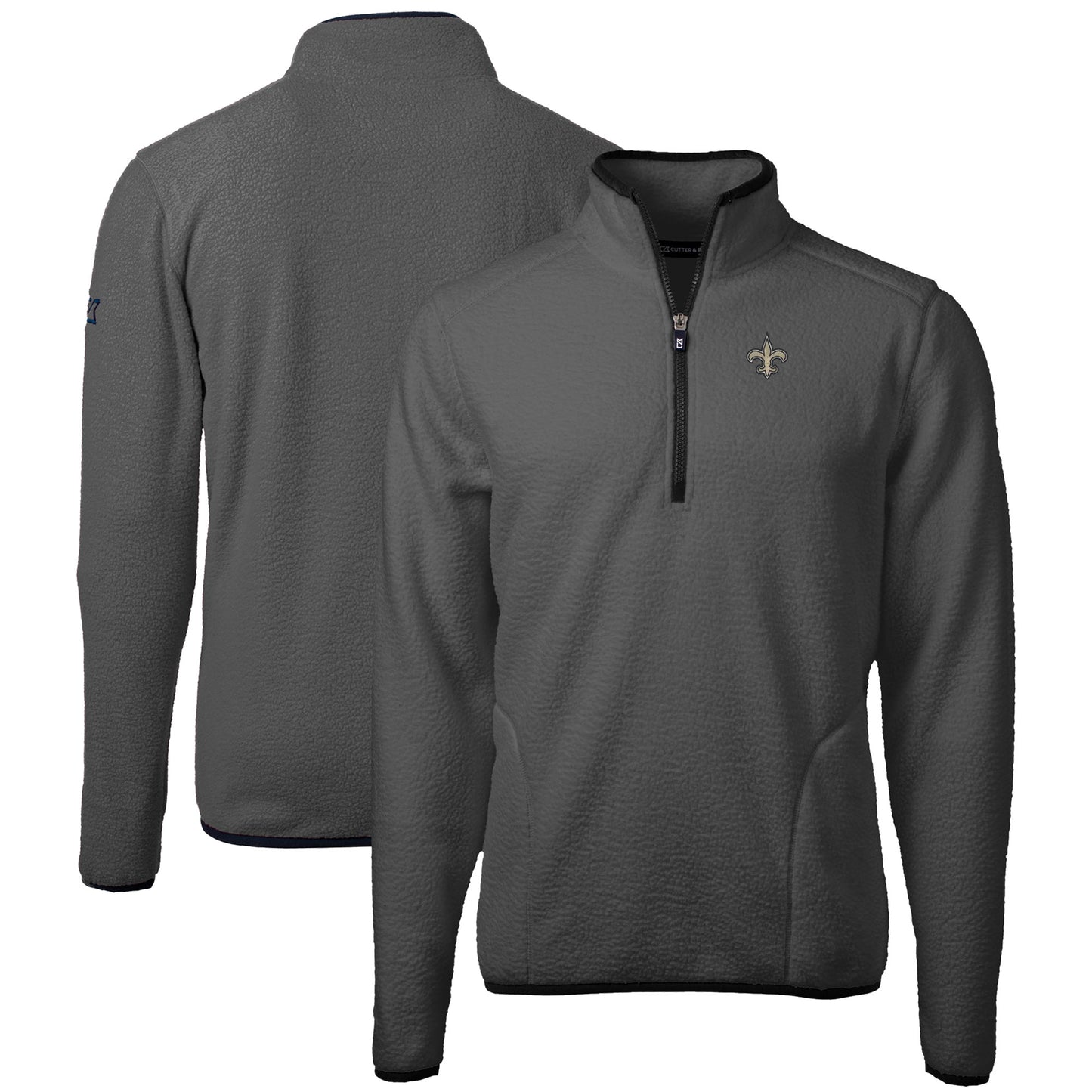 Men's Cutter & Buck Gray New Orleans Saints Cascade Eco Sherpa Fleece Quarter-Zip Pullover Jacket