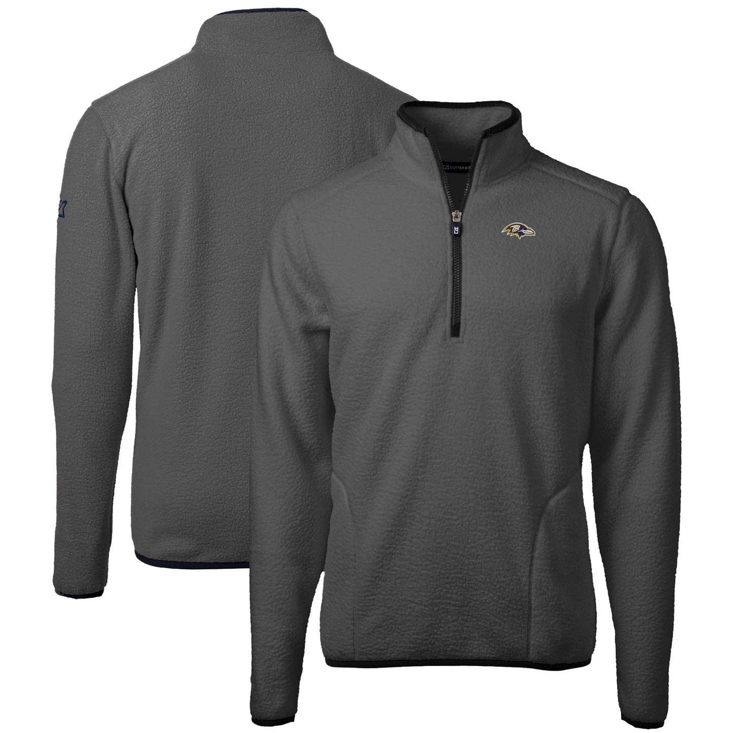 Men's Cutter & Buck Gray Baltimore Ravens Cascade Eco Sherpa Fleece Quarter-Zip Pullover Jacket