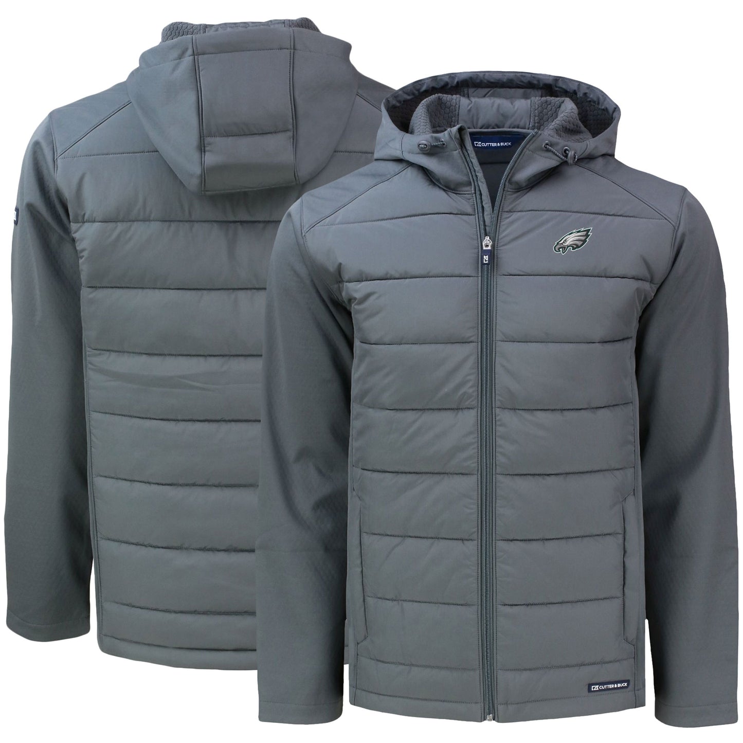 Men's Cutter & Buck Gray Philadelphia Eagles Evoke PrimaLoft Hybrid Eco Softshell Recycled Full-Zip Hooded Jacket