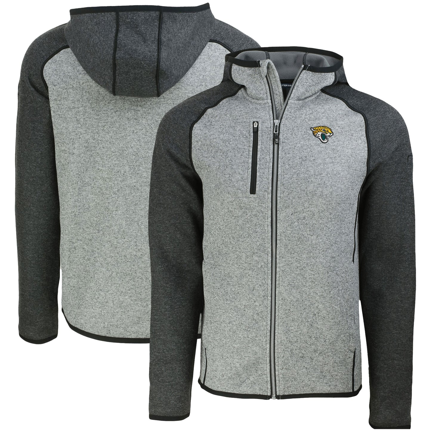 Men's Cutter & Buck Heather Gray Jacksonville Jaguars Mainsail Full-Zip Hooded Jacket