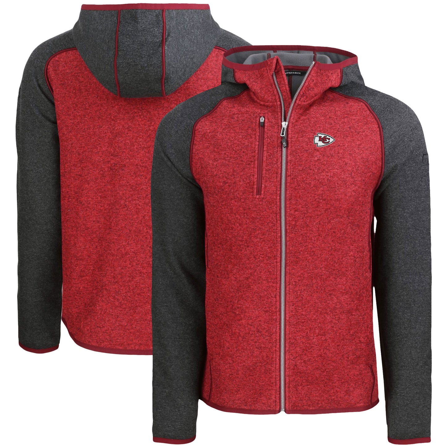 Men's Cutter & Buck Heather Red Kansas City Chiefs Mainsail Full-Zip Hooded Jacket