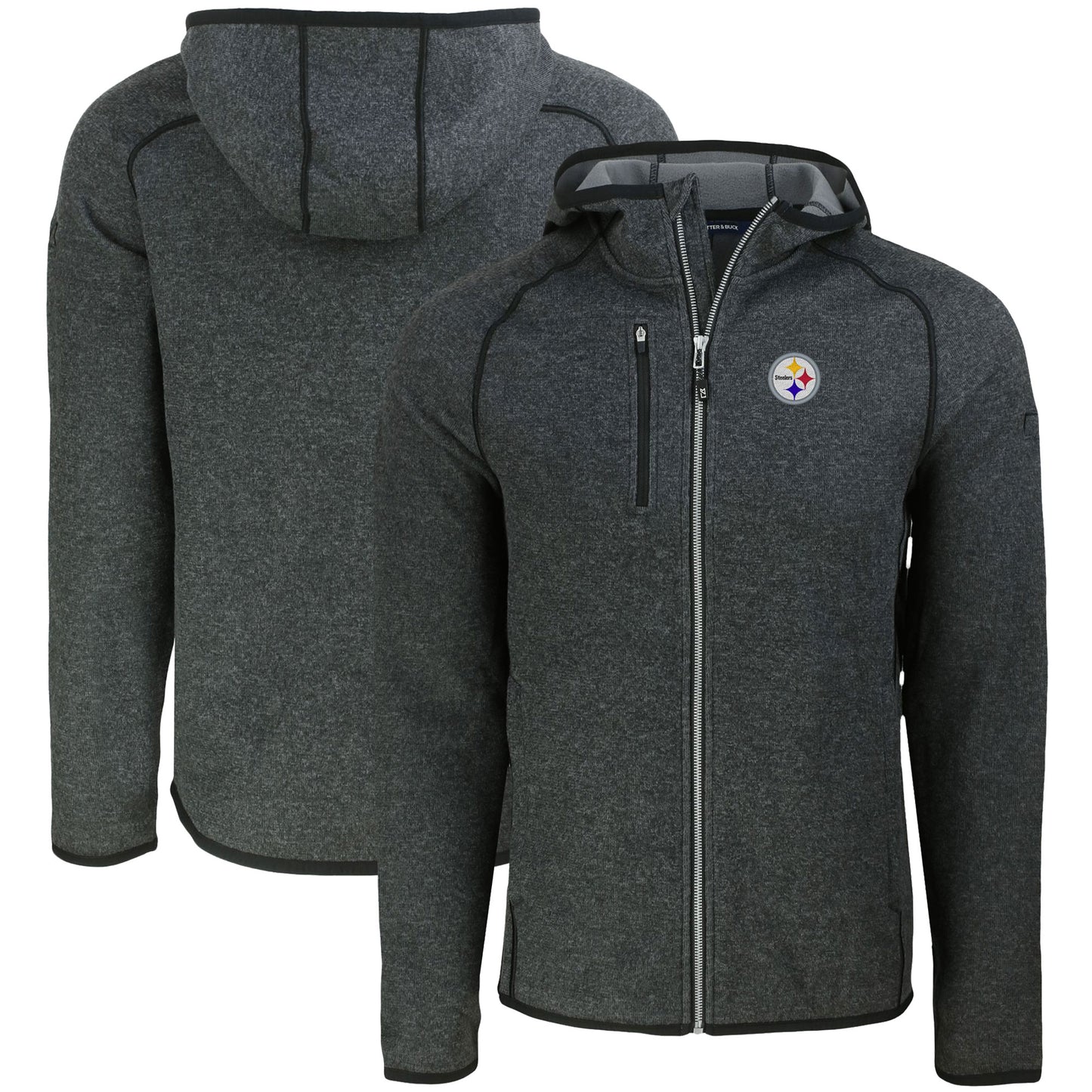Men's Cutter & Buck Heather Charcoal Pittsburgh Steelers Mainsail Full-Zip Hooded Jacket