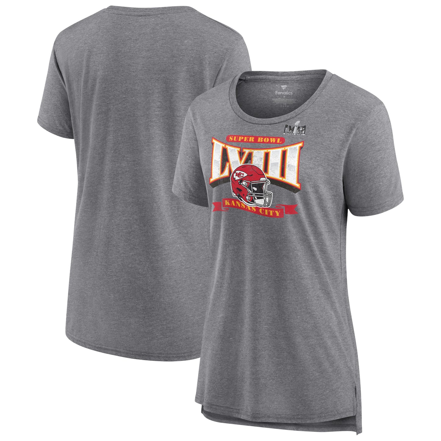 Women's Fanatics Heather Gray Kansas City Chiefs Super Bowl LVIII Our Pastime Tri-Blend Scoop Neck T-Shirt