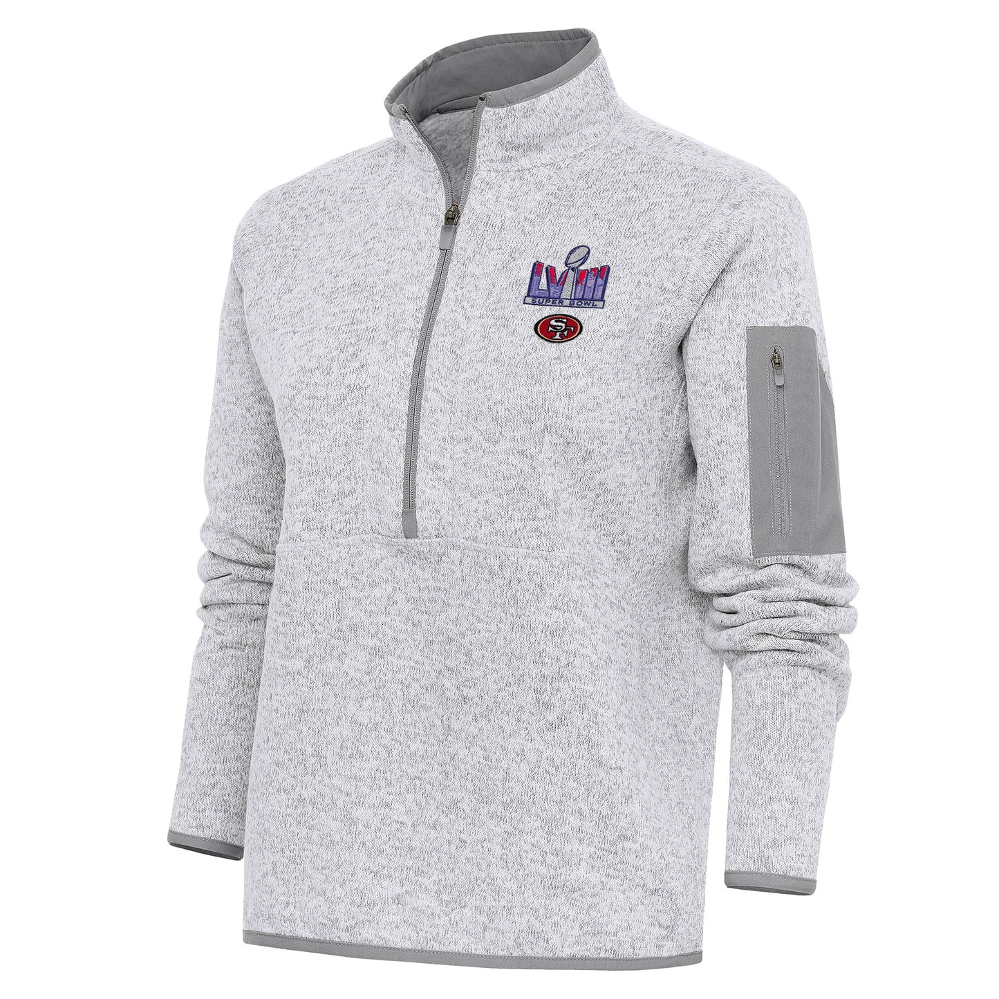 Women's Antigua Heather Gray San Francisco 49ers Super Bowl LVIII Fortune Half-Zip Pullover Jacket