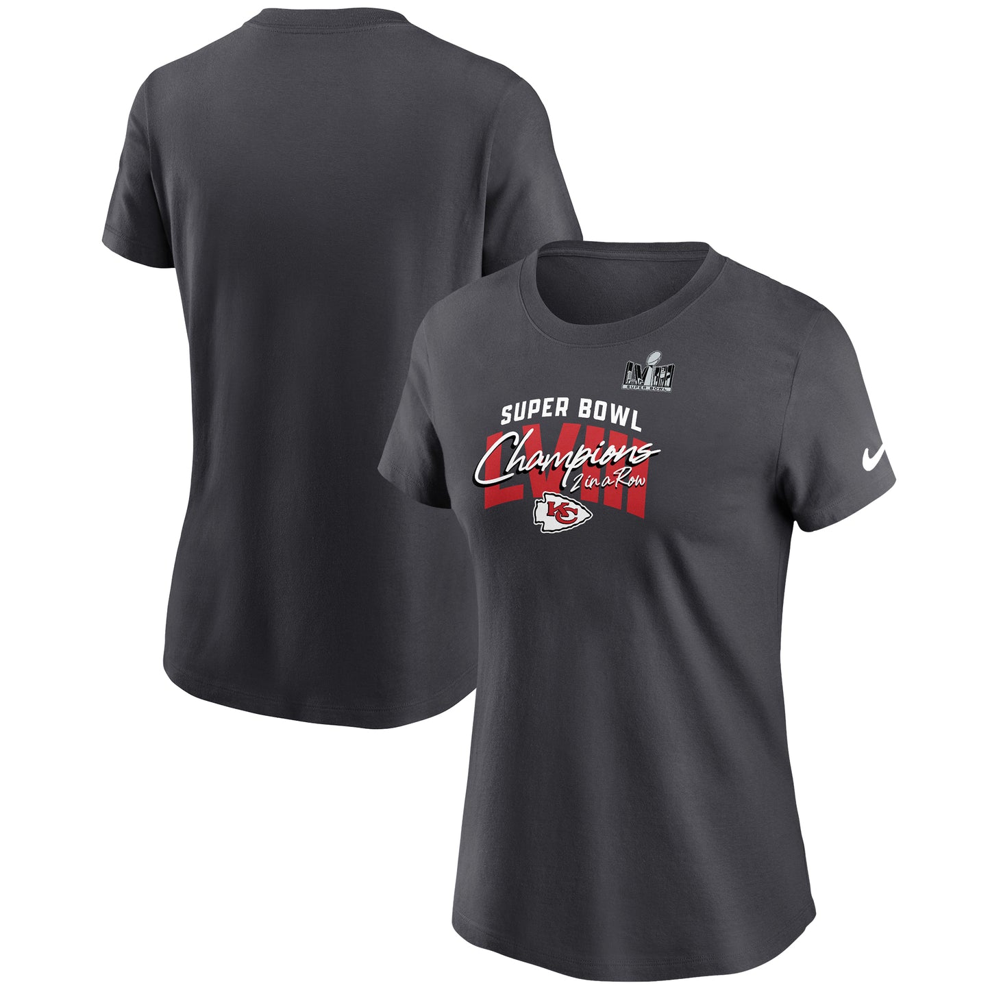 Women's Nike Anthracite Kansas City Chiefs Super Bowl LVIII Champions Iconic Essential T-Shirt