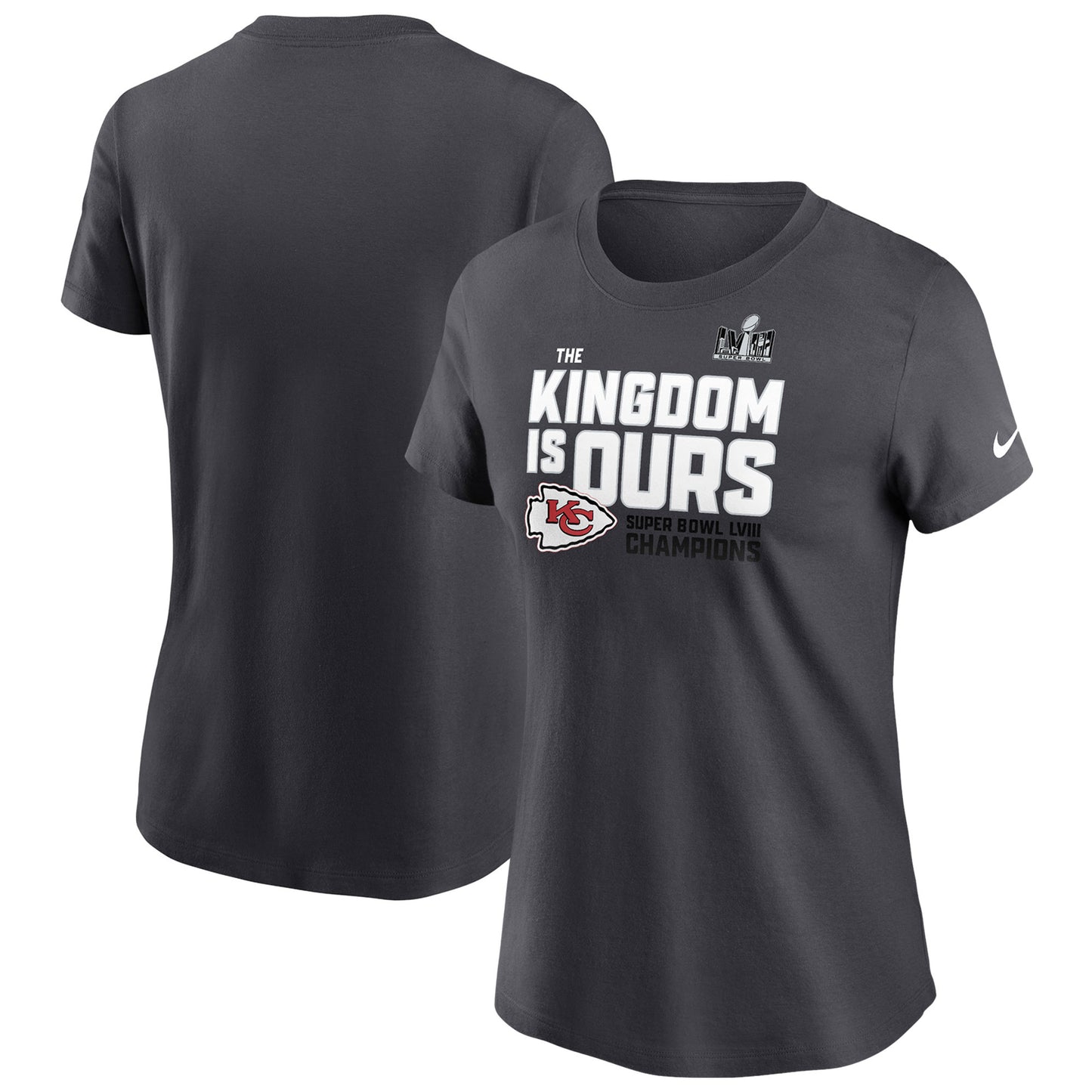 Women's Nike Anthracite Kansas City Chiefs Super Bowl LVIII Champions Local Fashion T-Shirt